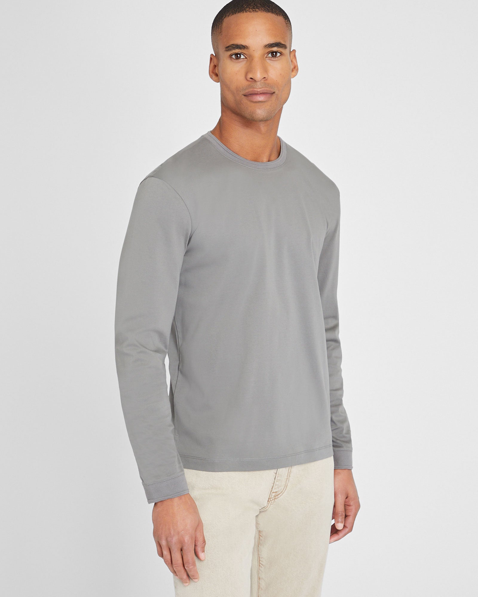 CLUB MONACO - Long-Sleeve Refined Crew Tee - Grey