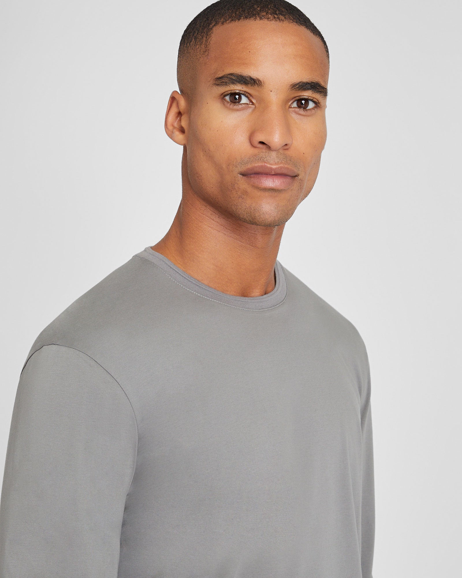 CLUB MONACO - Long-Sleeve Refined Crew Tee - Grey