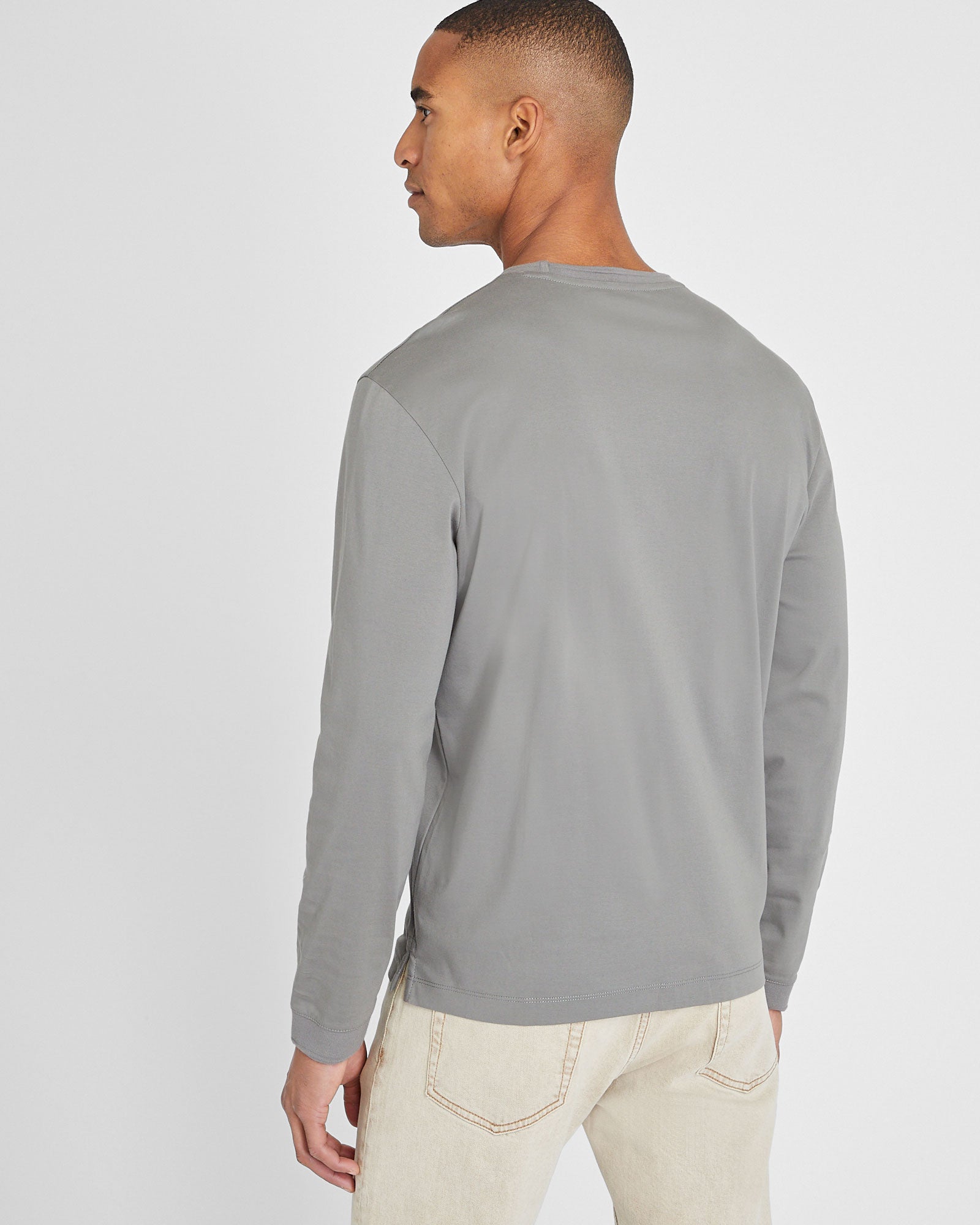 CLUB MONACO - Long-Sleeve Refined Crew Tee - Grey