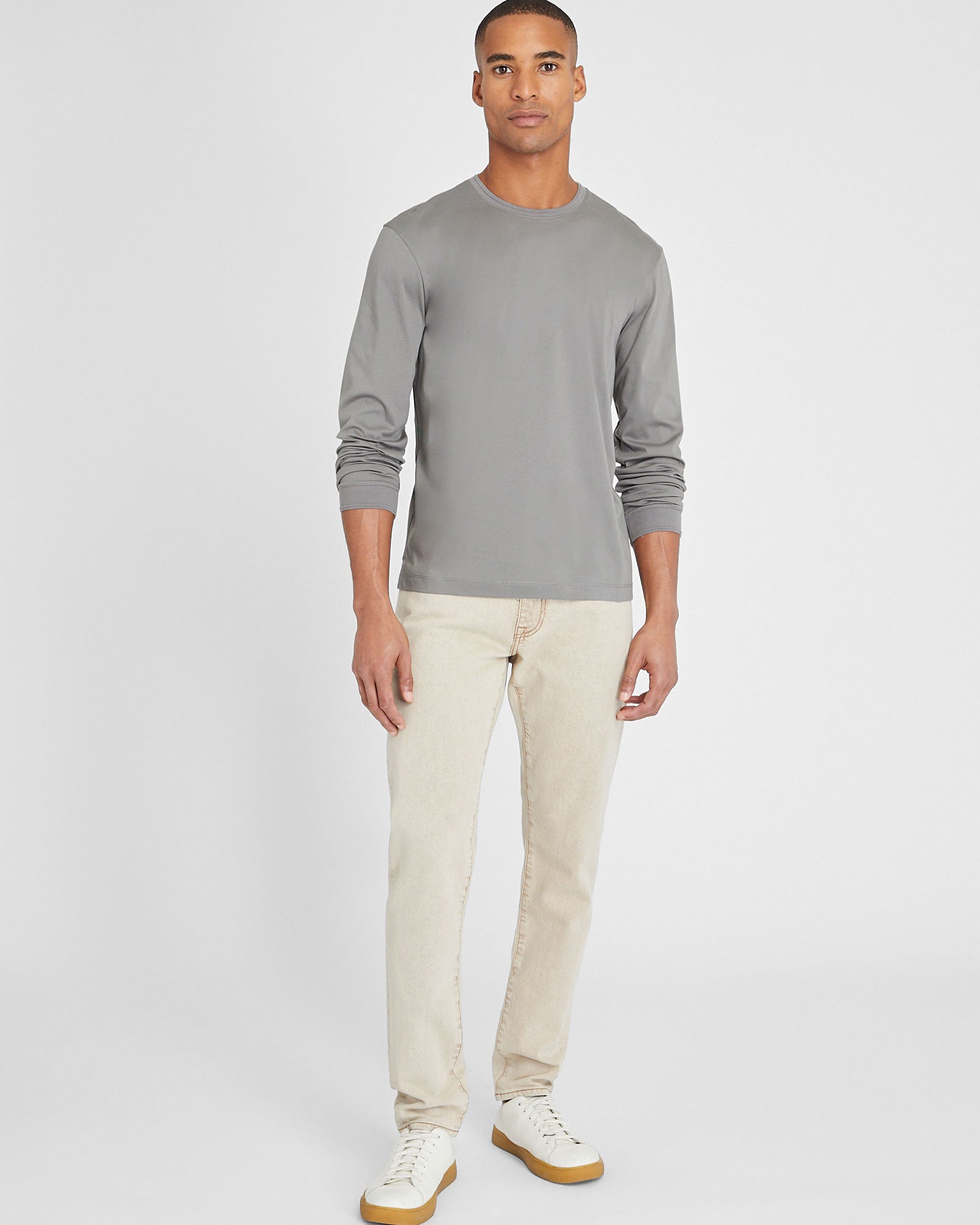 CLUB MONACO - Long-Sleeve Refined Crew Tee - Grey
