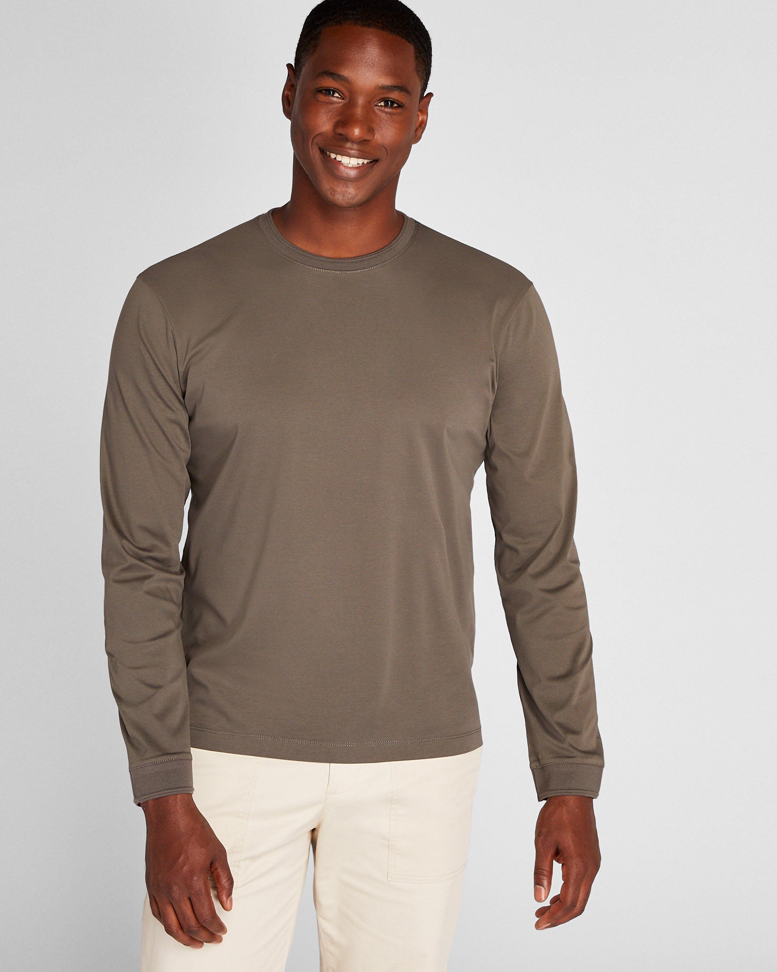 CLUB MONACO - Long-Sleeve Refined Crew Tee - Dark Olive