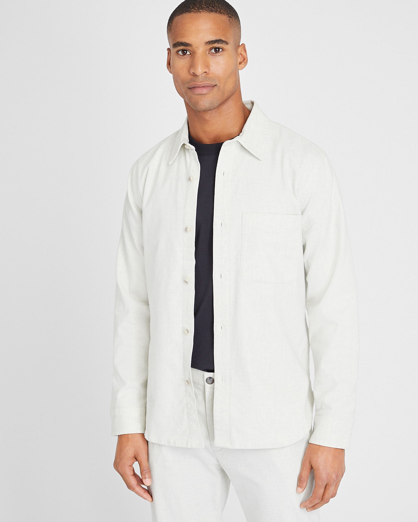 CLUB MONACO - Long Sleeve Heathered Standard Shirt - Light Heather Grey