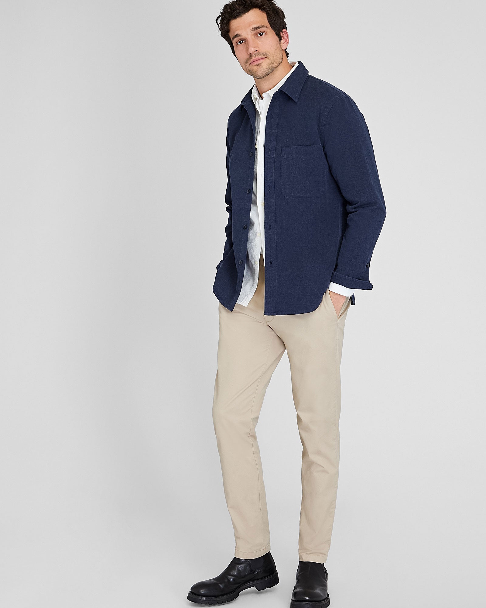CLUB MONACO - Long Sleeve Heathered Standard Shirt - Bleu
