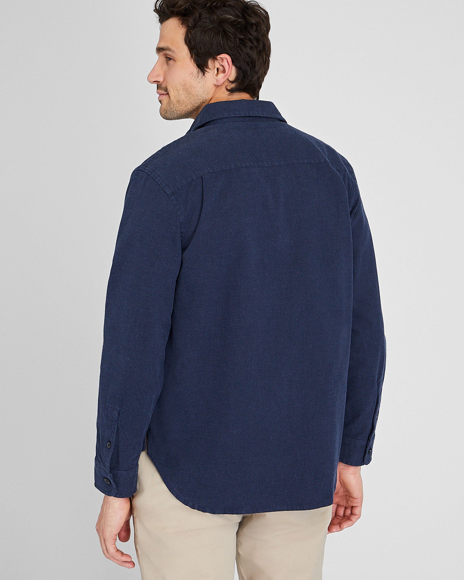 CLUB MONACO - Long Sleeve Heathered Standard Shirt - Bleu