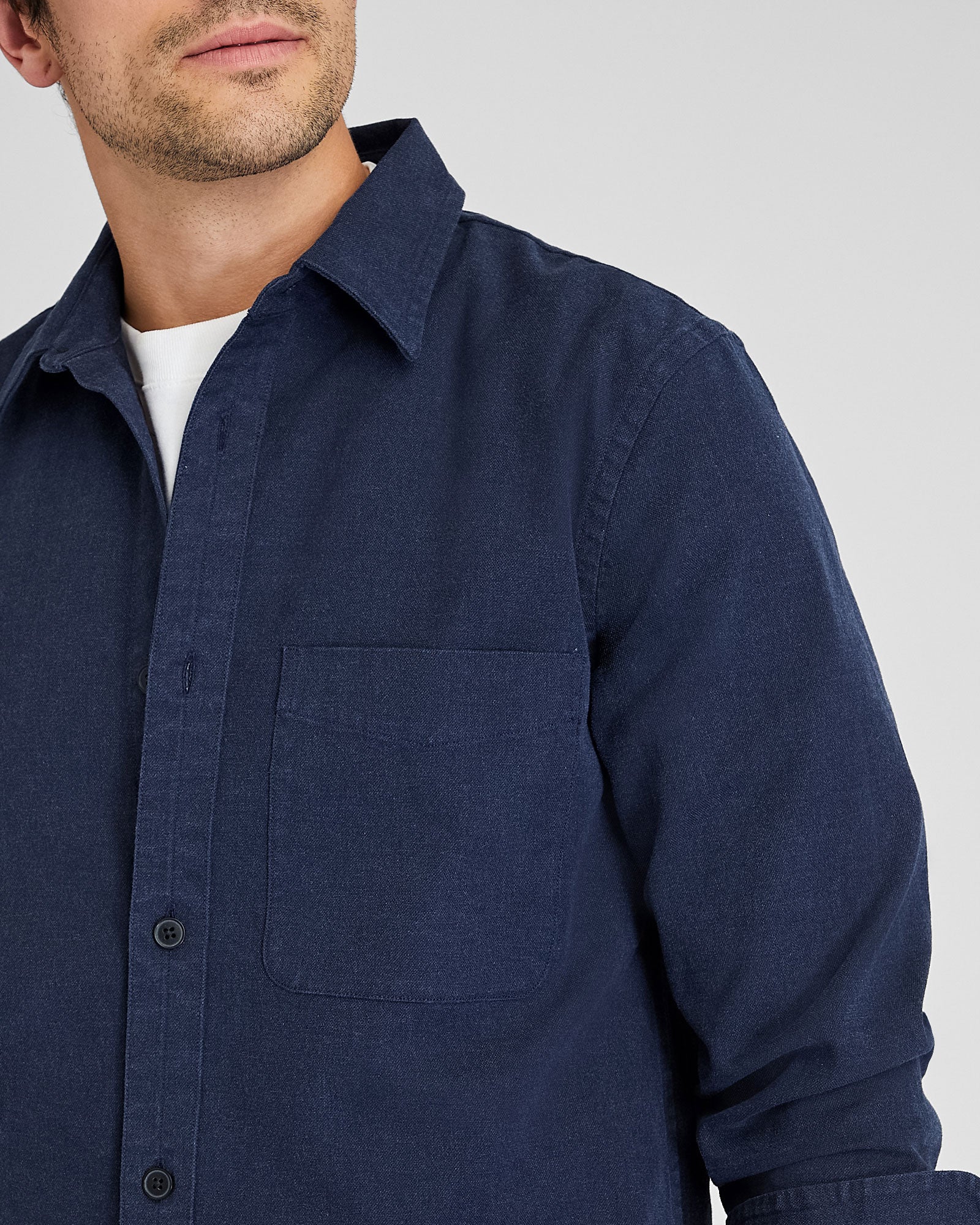 CLUB MONACO - Long Sleeve Heathered Standard Shirt - Bleu