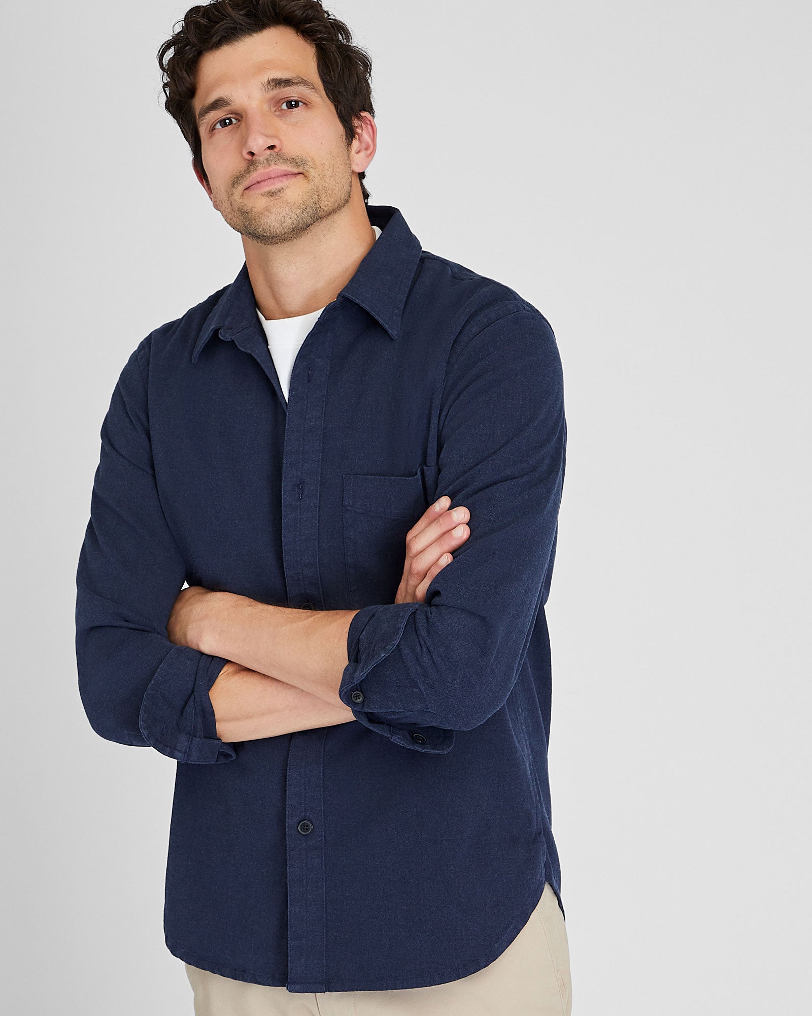 CLUB MONACO - Long Sleeve Heathered Standard Shirt - Bleu