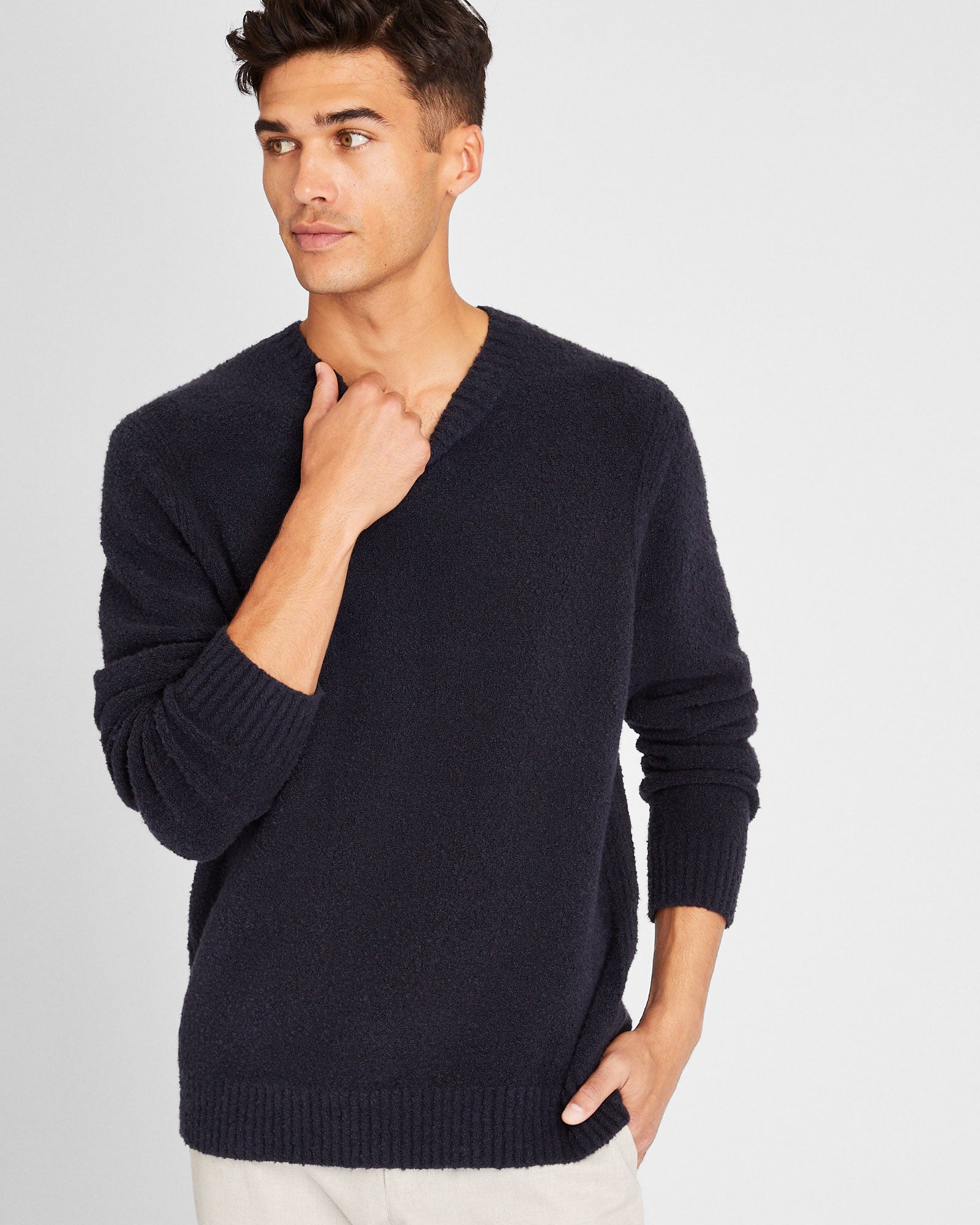 CLUB MONACO - Bouclé Crewneck - Navy