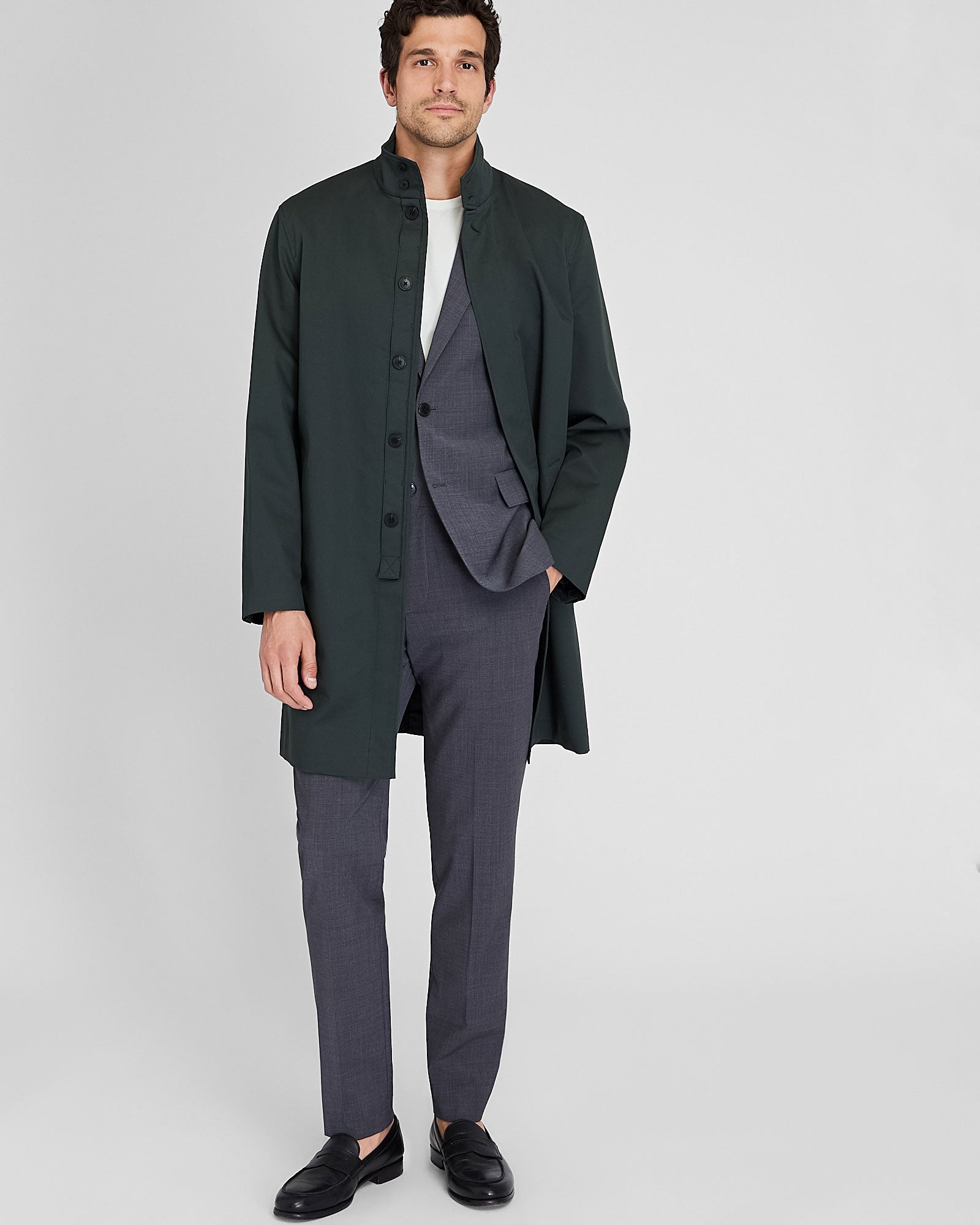 CLUB MONACO - Funnel Neck Mac Coat - Gunmetal Black