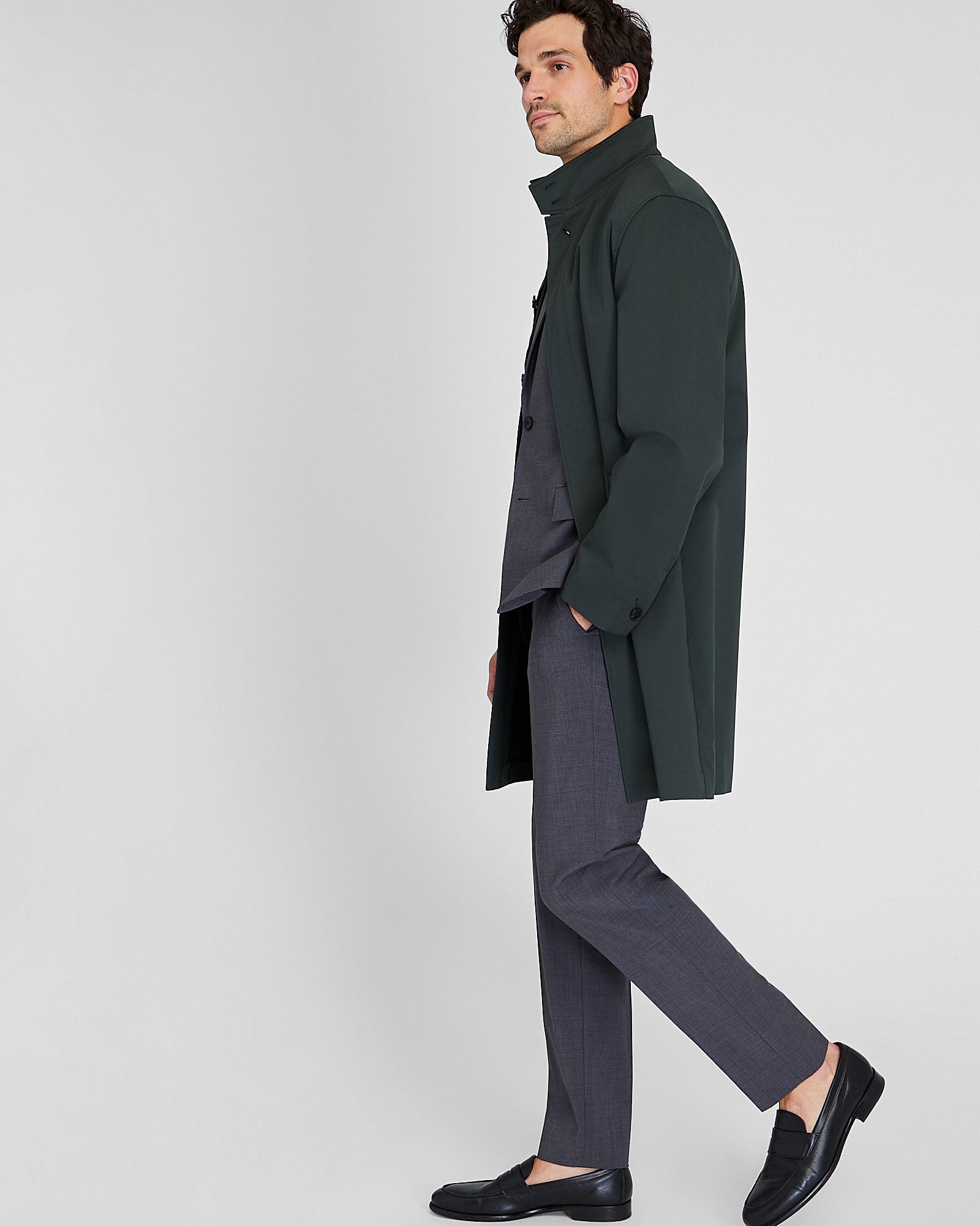 CLUB MONACO - Funnel Neck Mac Coat - Gunmetal Black