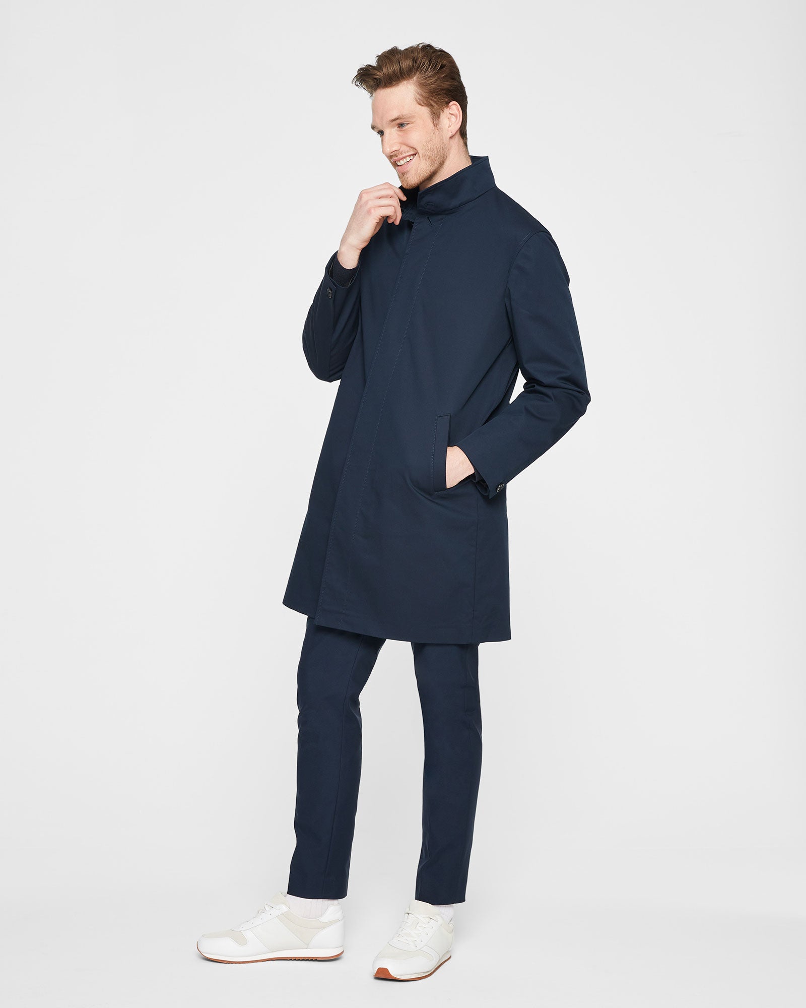 CLUB MONACO - Funnel Neck Mac Coat - Navy