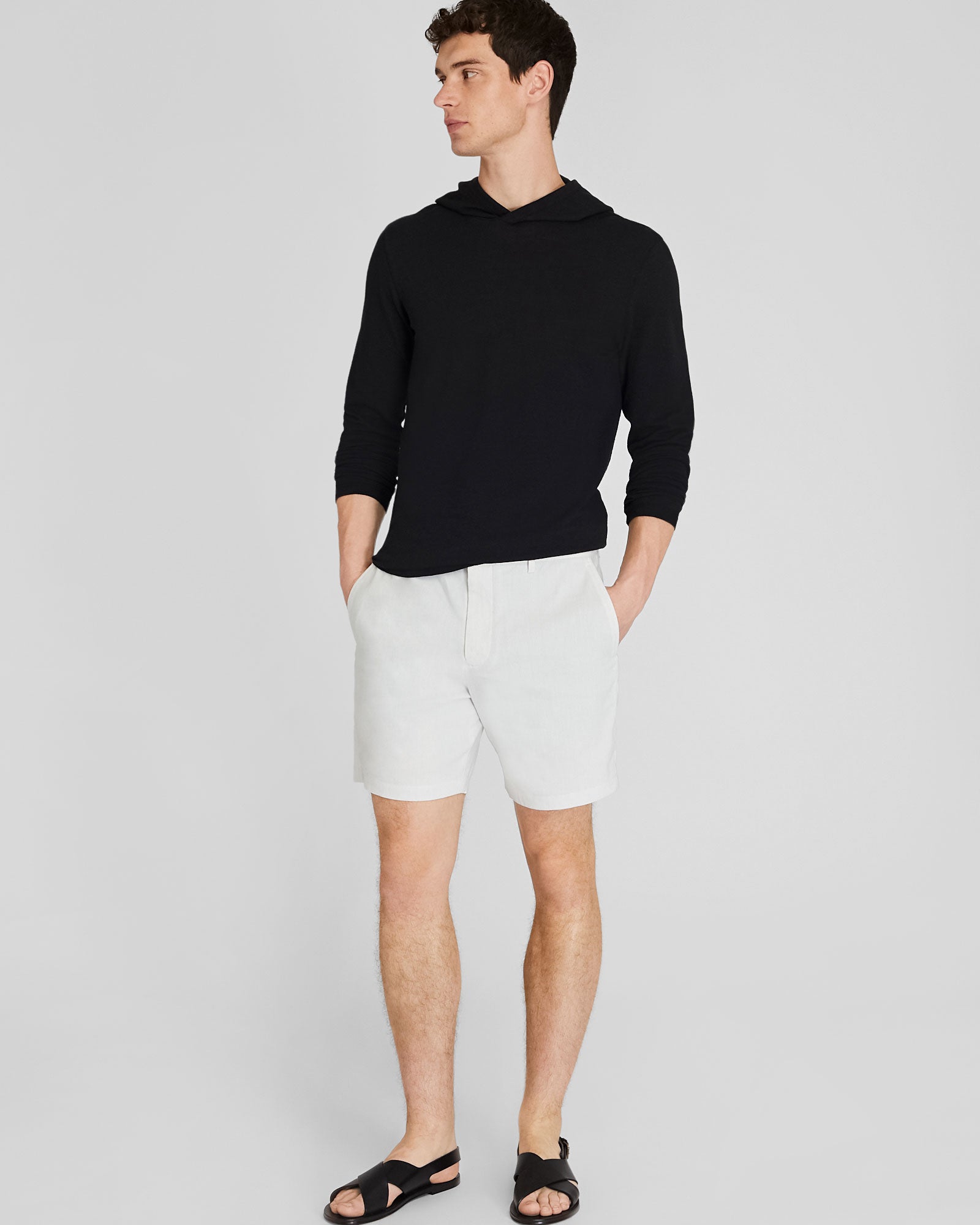 CLUB MONACO - Linen-Cotton Piqué Hoodie - Black