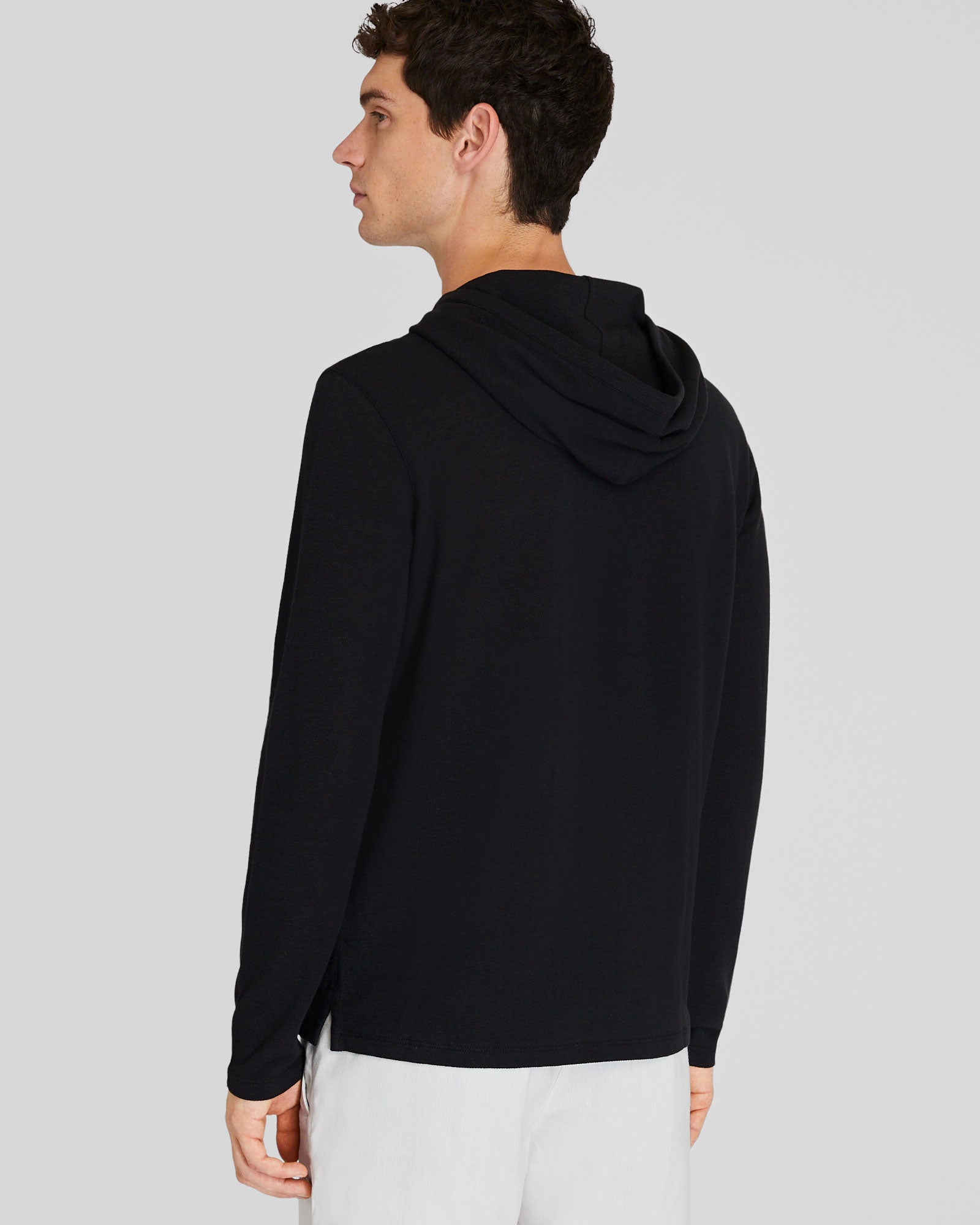 CLUB MONACO - Linen-Cotton Piqué Hoodie - Black