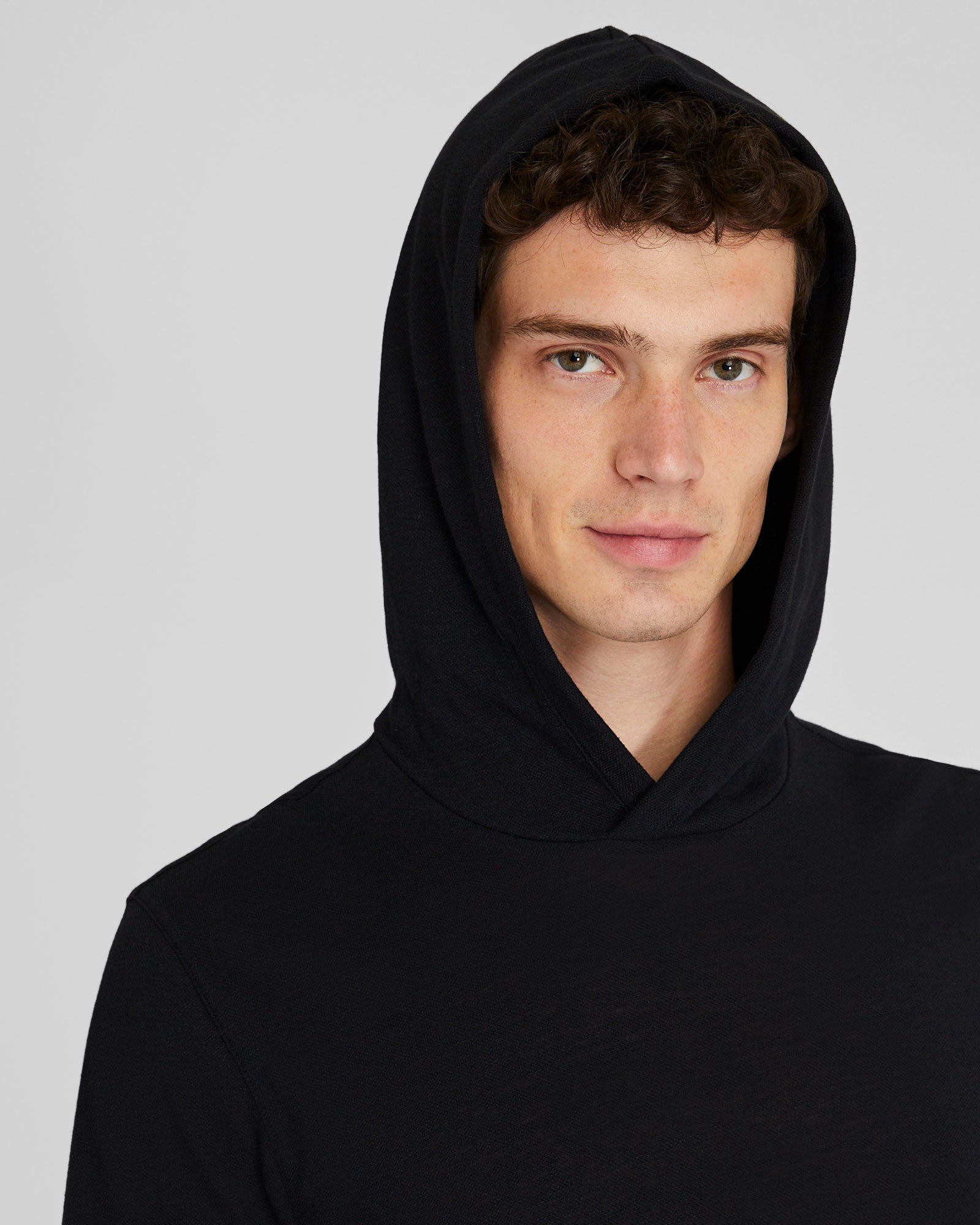CLUB MONACO - Linen-Cotton Piqué Hoodie - Black