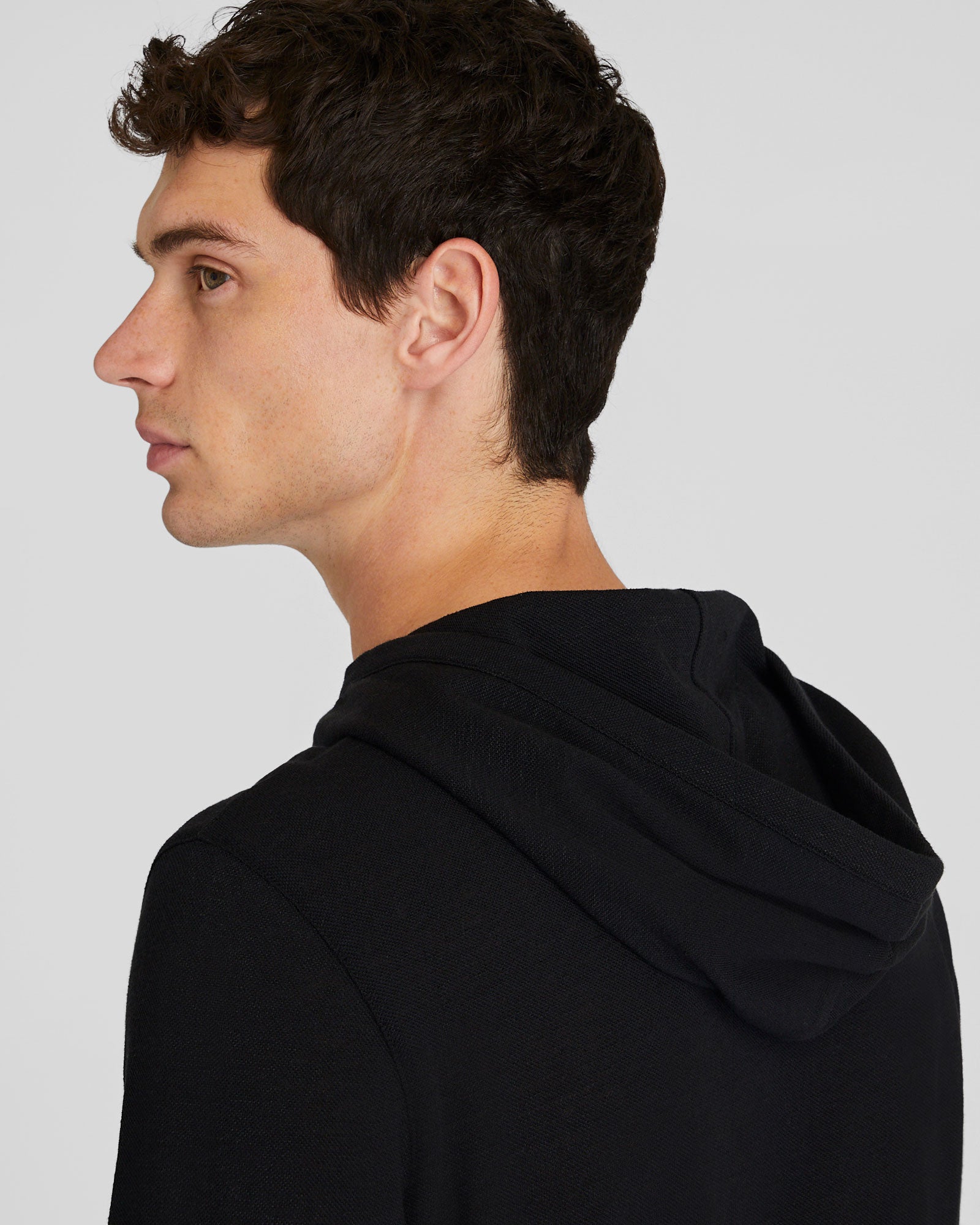 CLUB MONACO - Linen-Cotton Piqué Hoodie - Black