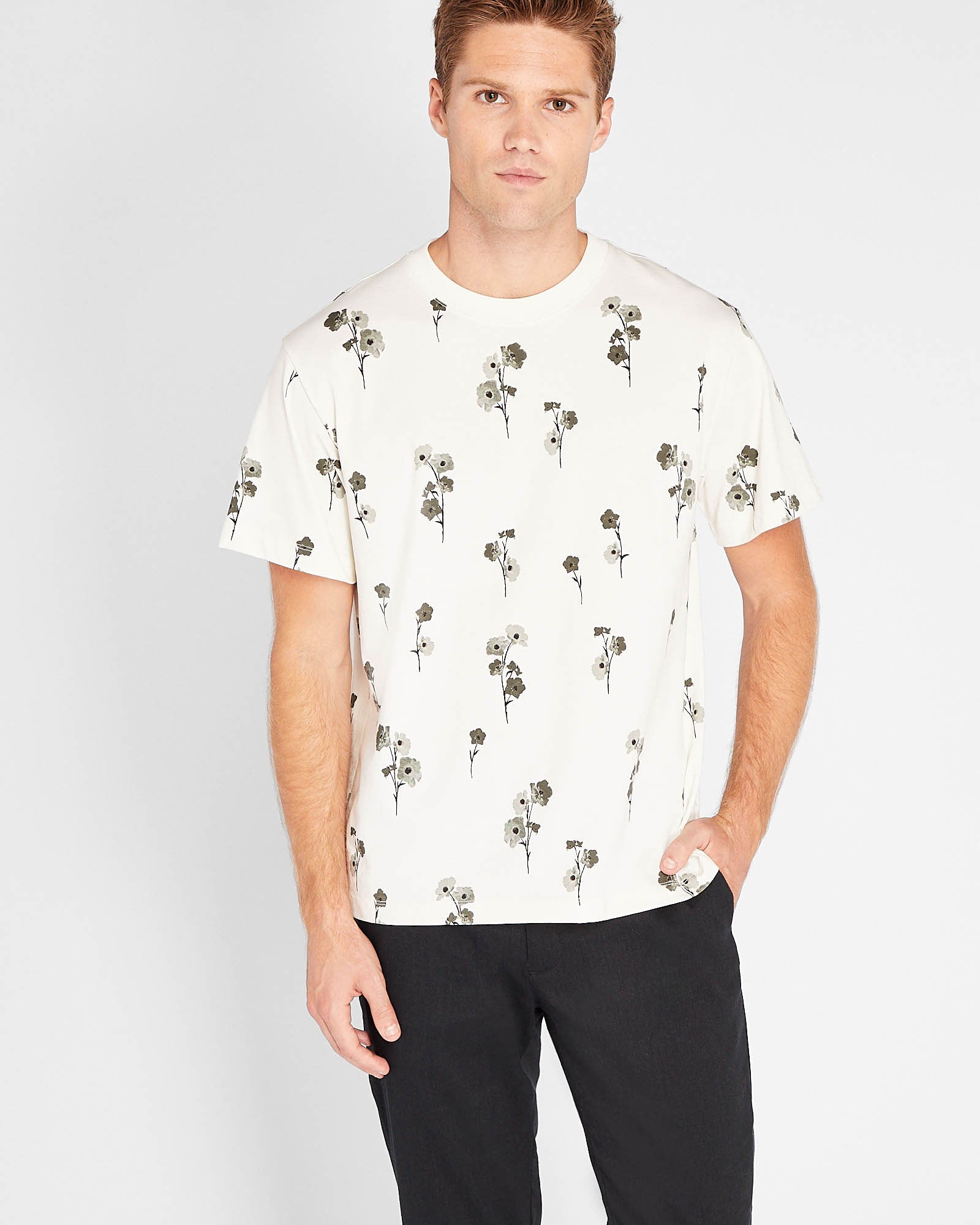 CLUB MONACO - Short Sleeve Linear Floral Print Tee - White