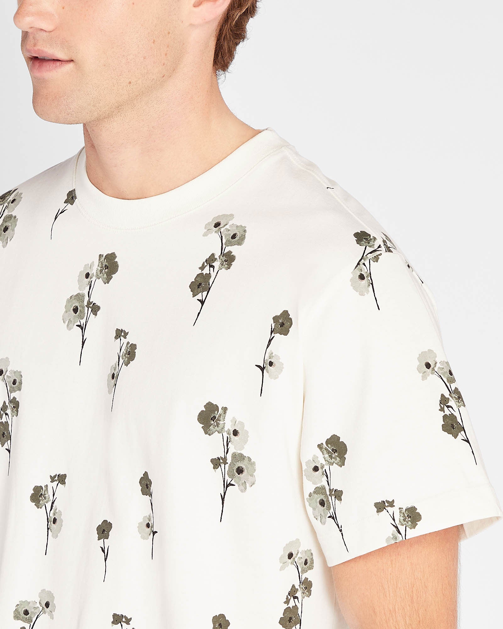 CLUB MONACO - Short Sleeve Linear Floral Print Tee - White
