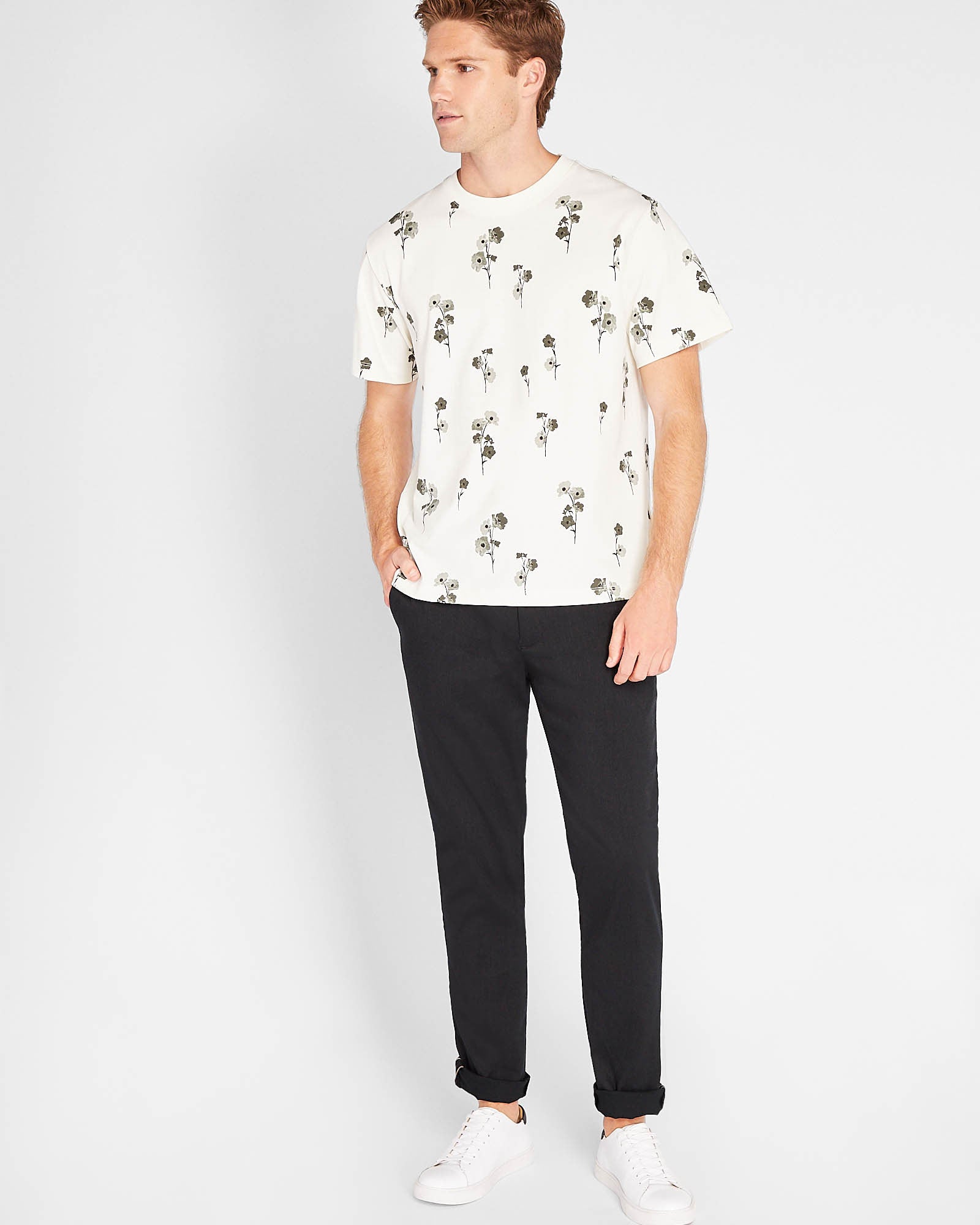 CLUB MONACO - Short Sleeve Linear Floral Print Tee - White