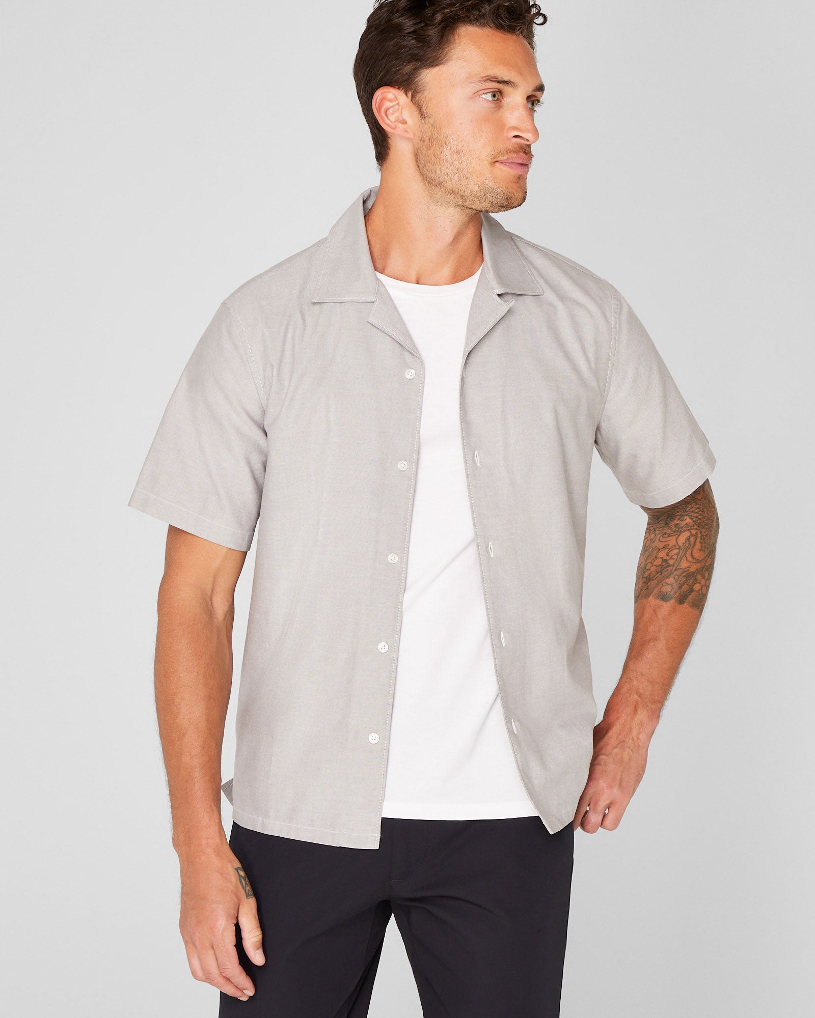 CLUB MONACO - Chemise Oxford à manches courtes - Gris
