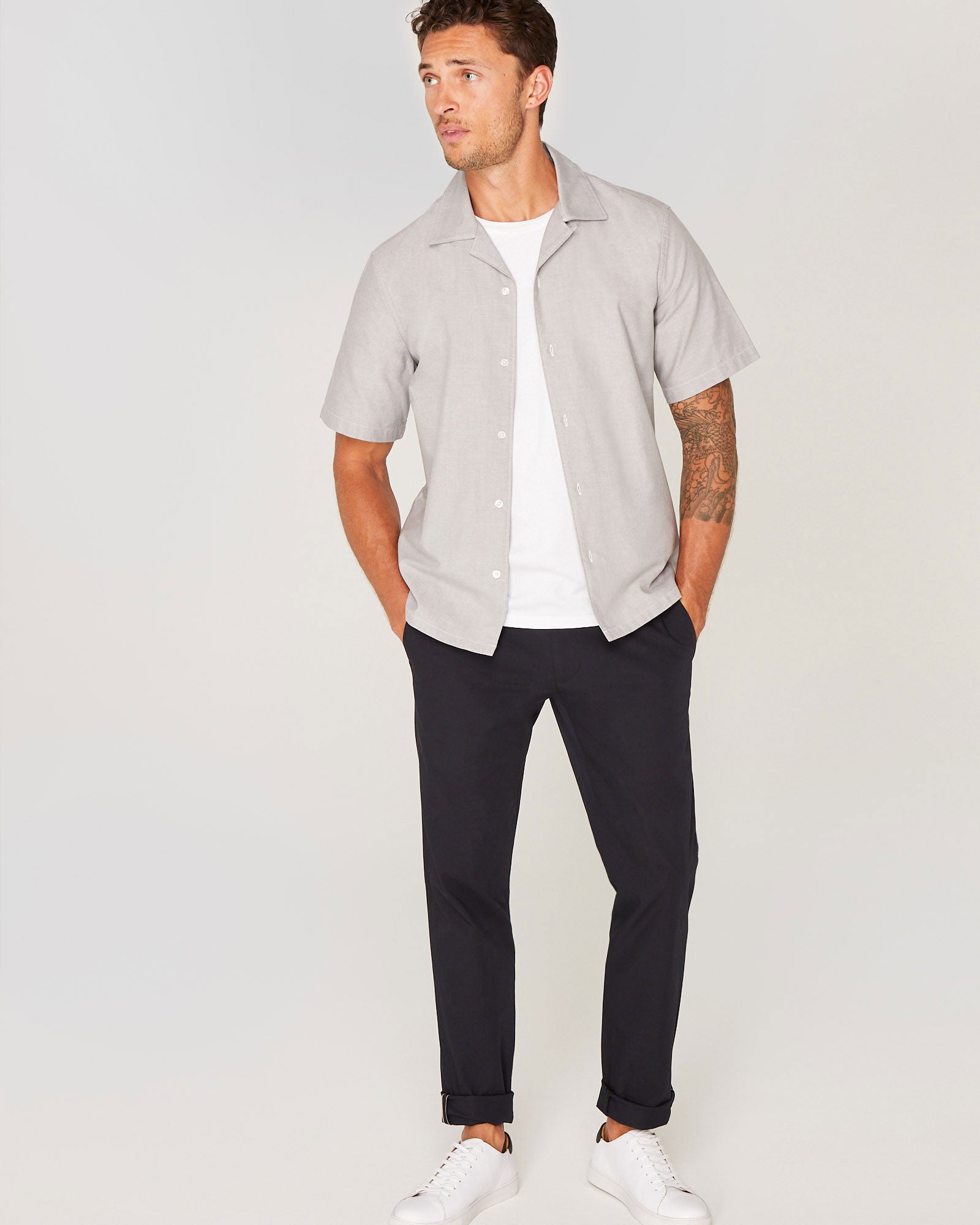 CLUB MONACO - Chemise Oxford à manches courtes - Gris