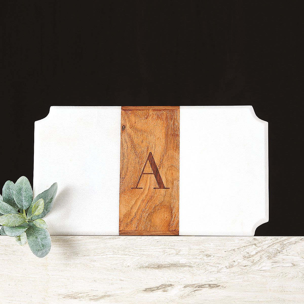 CLUB MONACO - White Marble & Wood Serving Board -