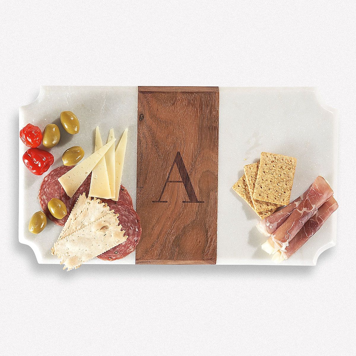 CLUB MONACO - White Marble & Wood Serving Board -