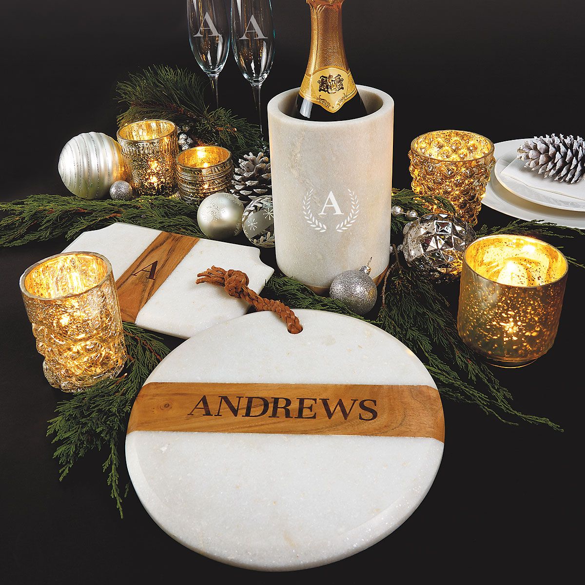 CLUB MONACO - Round White Marble & Wood Board -