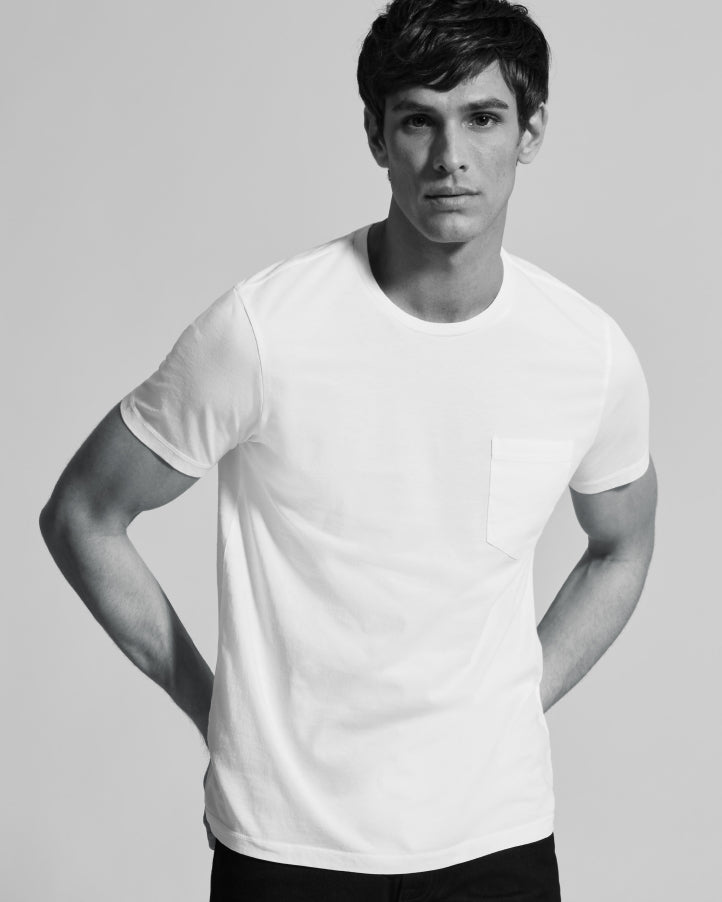 Man in white cotton t-shirt with pocket