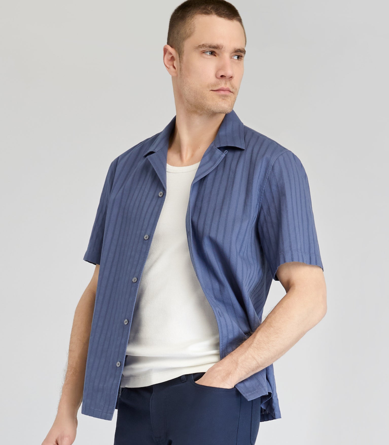 Men's Dark Blue Long-Sleeve Waffle Crew | CLUB MONACO CA
