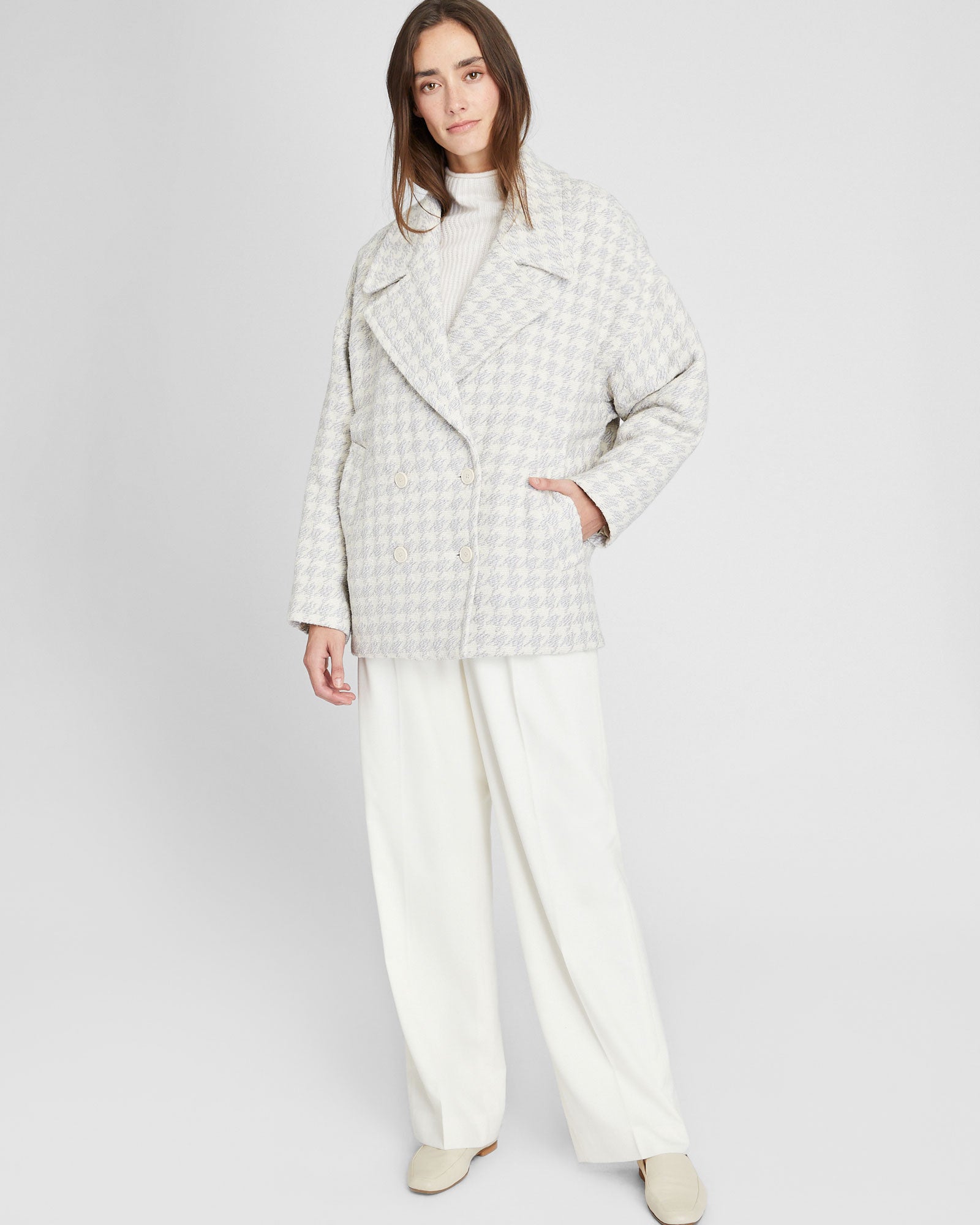 CLUB MONACO - Manteau court texturé croisé - Gris Chiné Clair