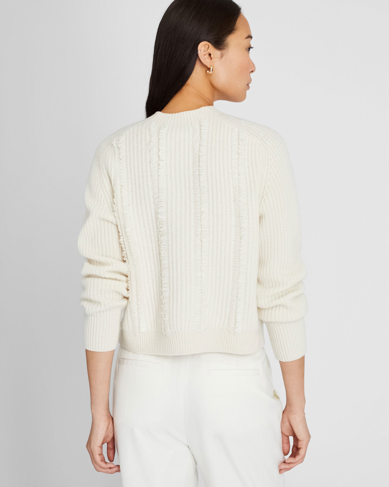 CLUB MONACO - Cashmere Cropped Fringe Sweater - Ivory Mix