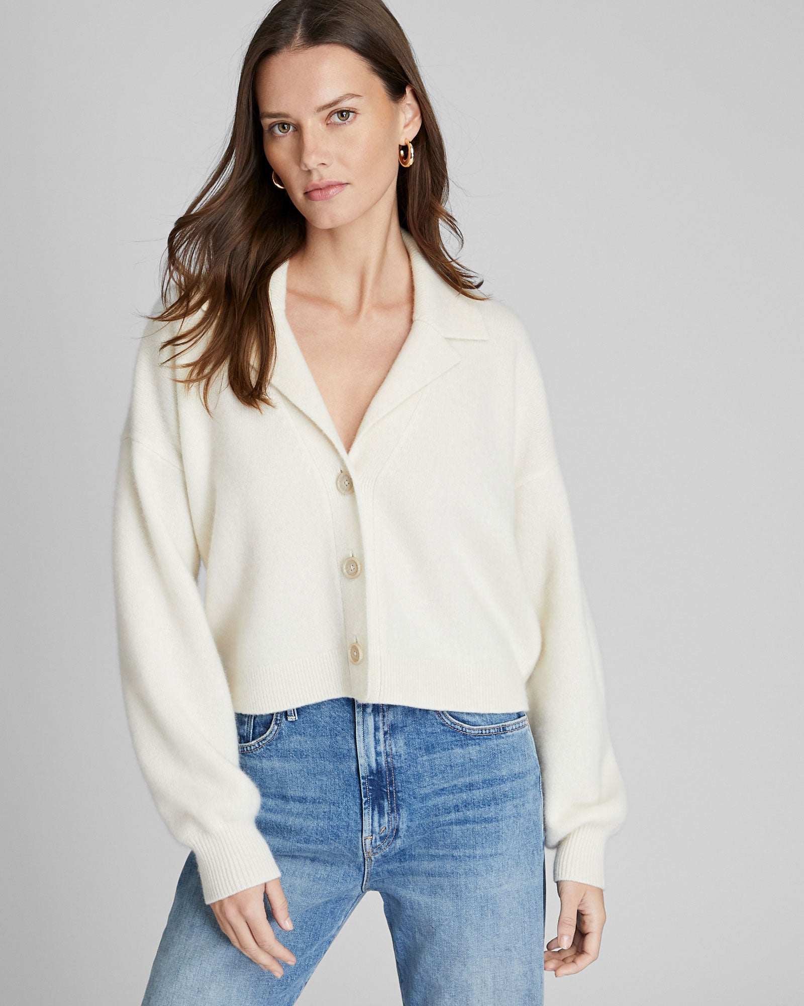 CLUB MONACO - Cardigan en cachemire court - Mélange d'ivoire