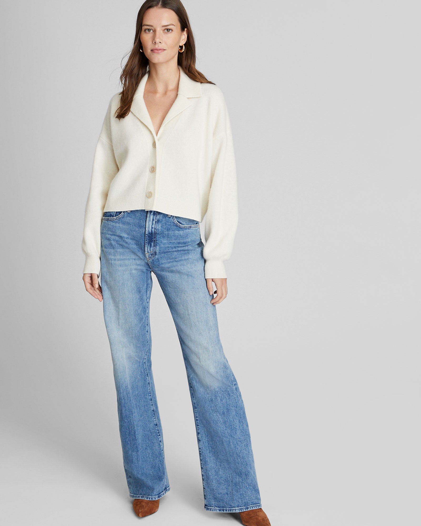 CLUB MONACO - Cardigan en cachemire court - Mélange d'ivoire