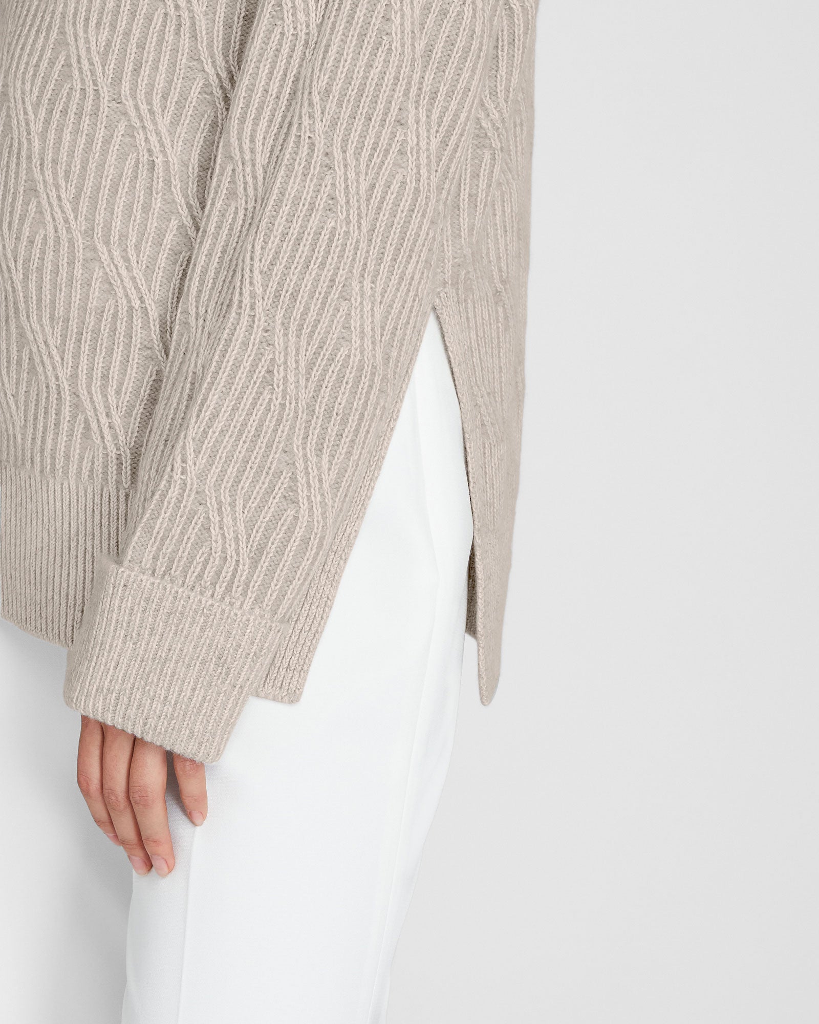 CLUB MONACO - Cashmere-Silk Cable Turtleneck - Oatmeal