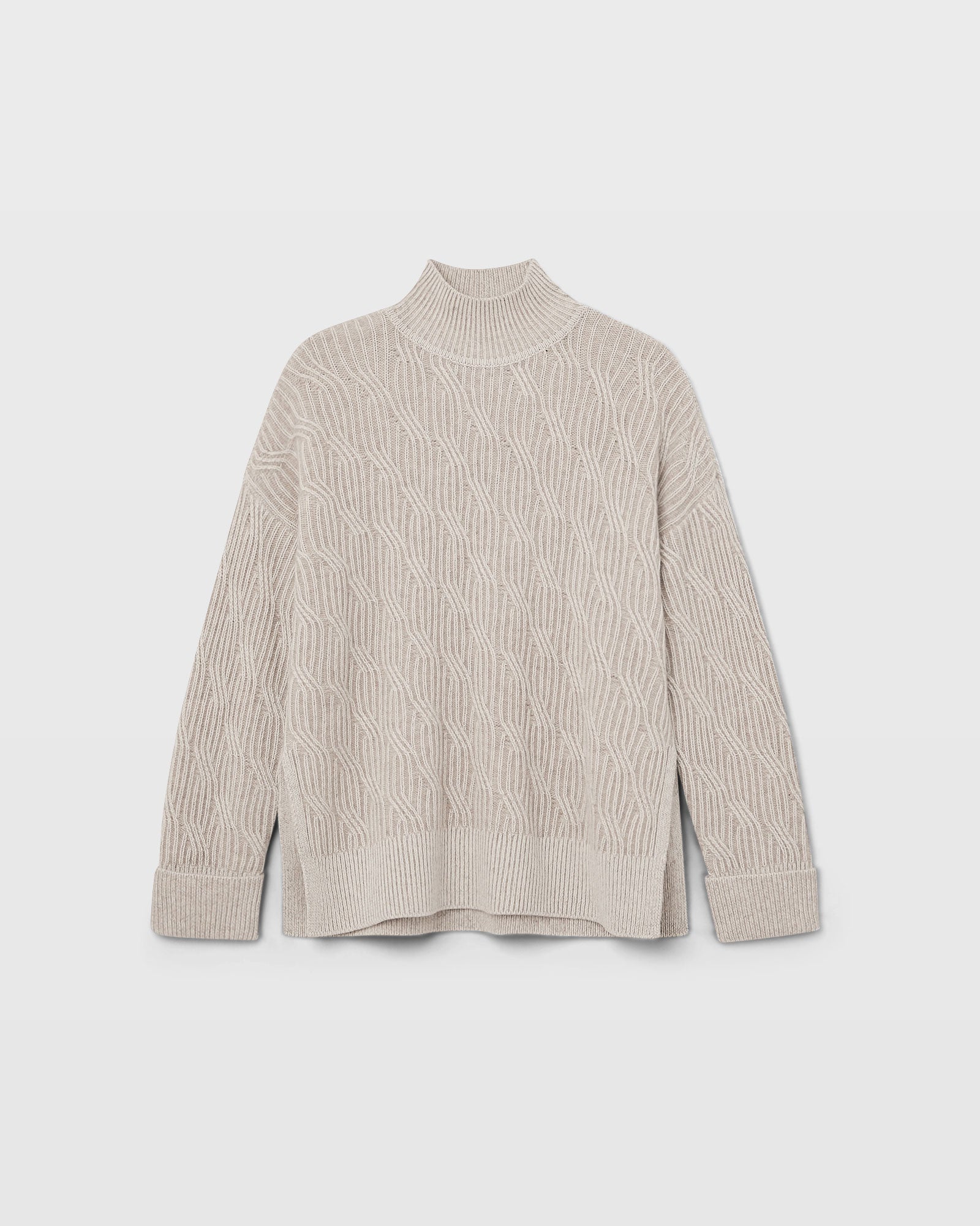 CLUB MONACO - Cashmere-Silk Cable Turtleneck - Oatmeal