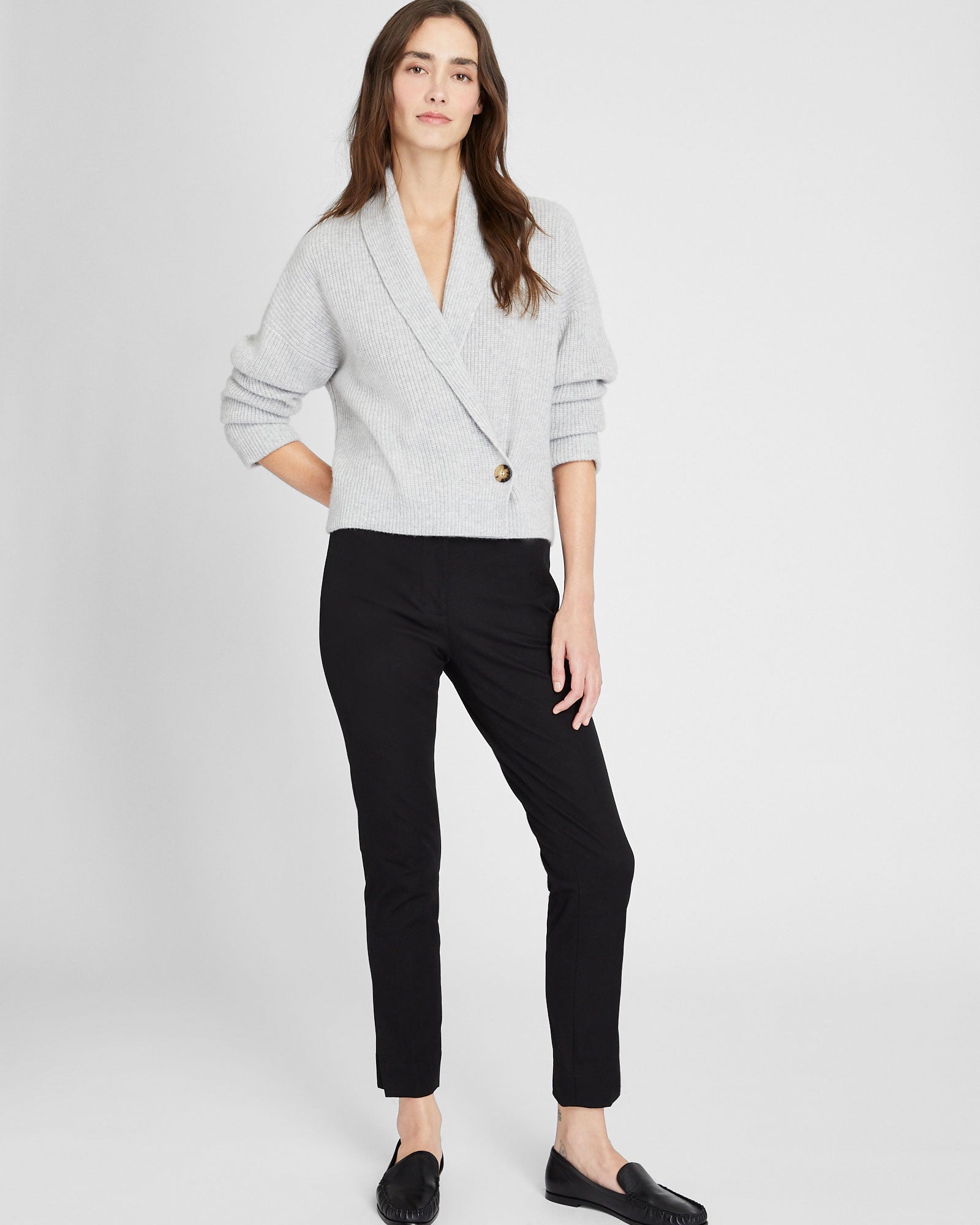 CLUB MONACO - Cardigan drapé croisé en cachemire - Gris Chiné Clair