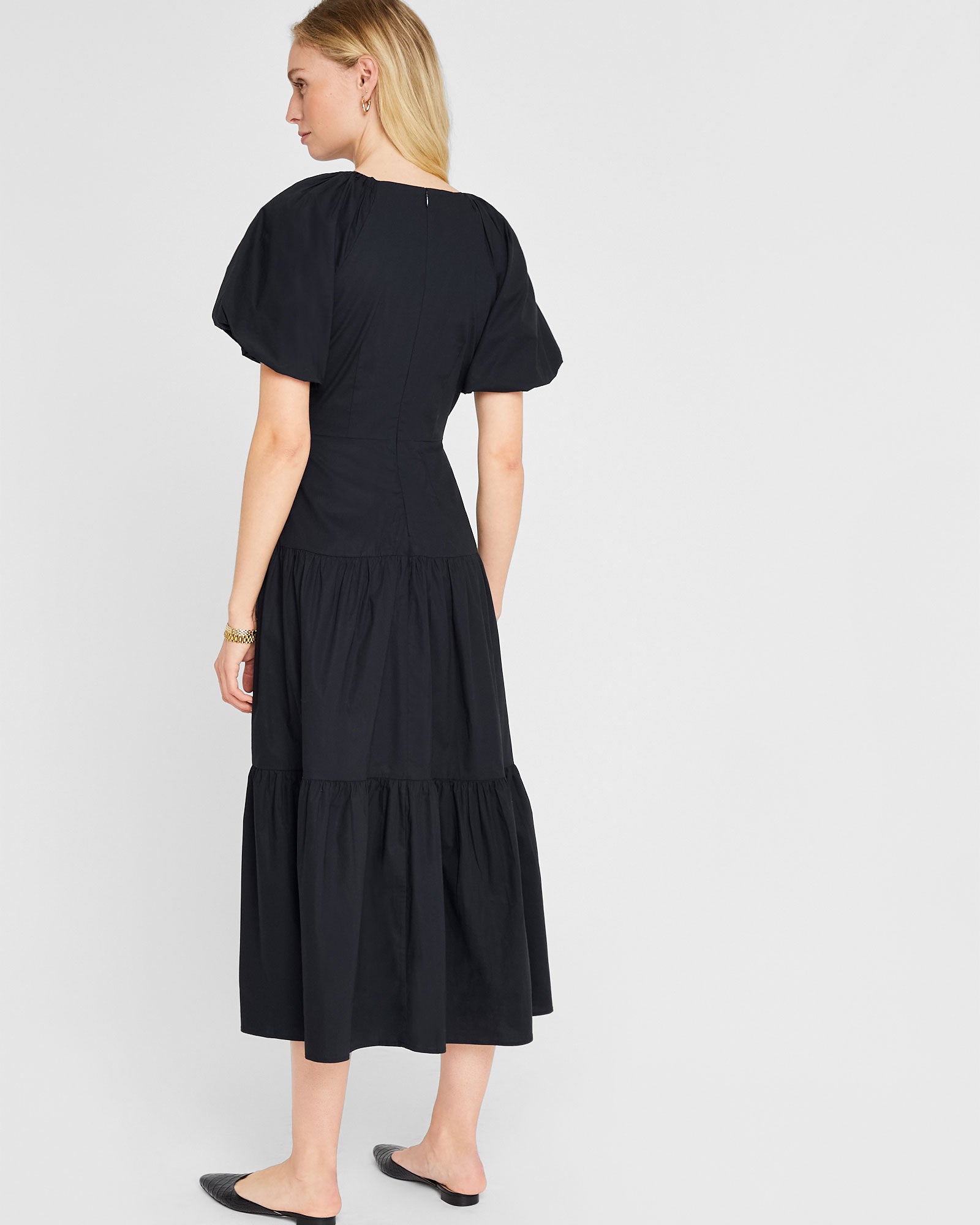 CLUB MONACO - Robe longue froncée à volants - Noir