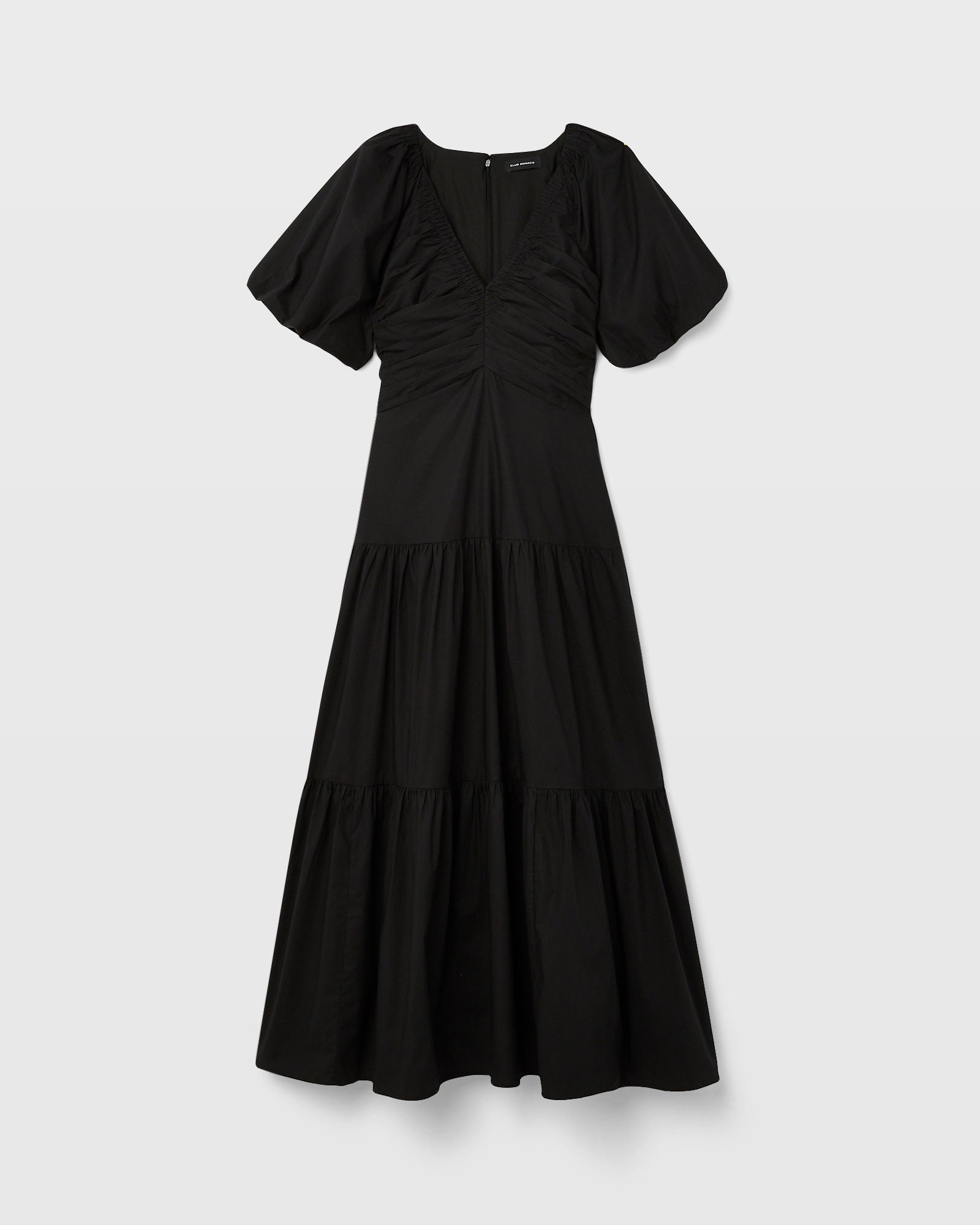 CLUB MONACO - Robe longue froncée à volants - Noir