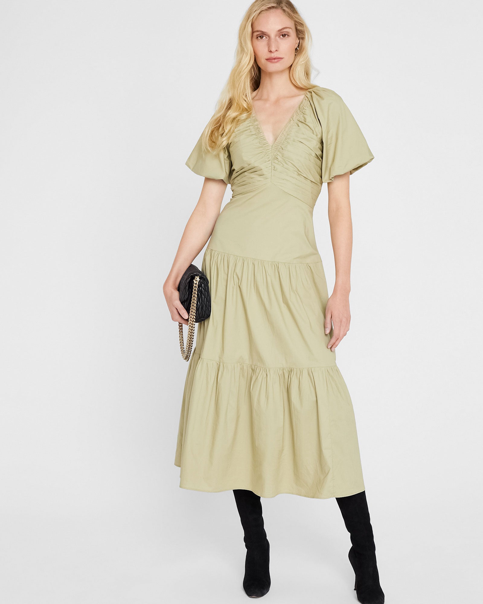 CLUB MONACO - Tiered V-Neck Maxi Dress - Light Green