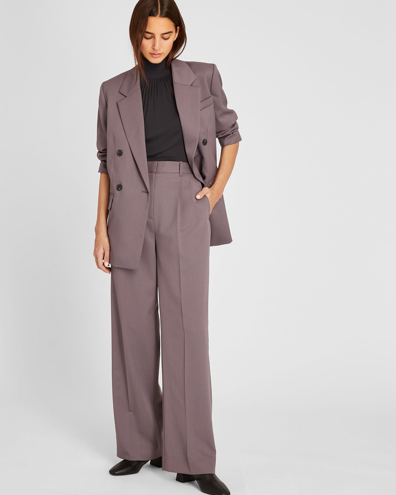 CLUB MONACO - Pantalon à plis en laine légère - Violet foncé