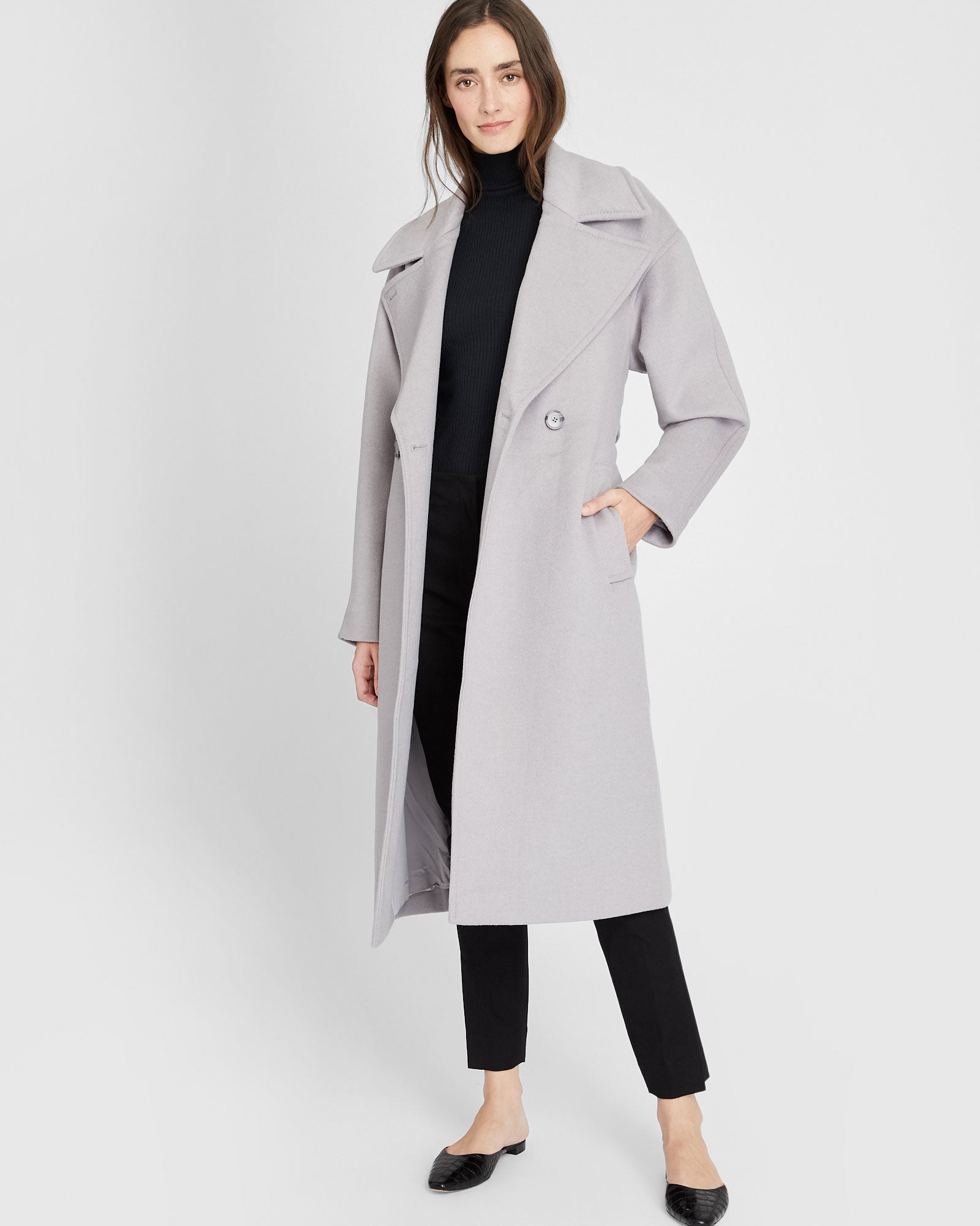 CLUB MONACO - Tie Waist Wrap Coat - Soft Lavender