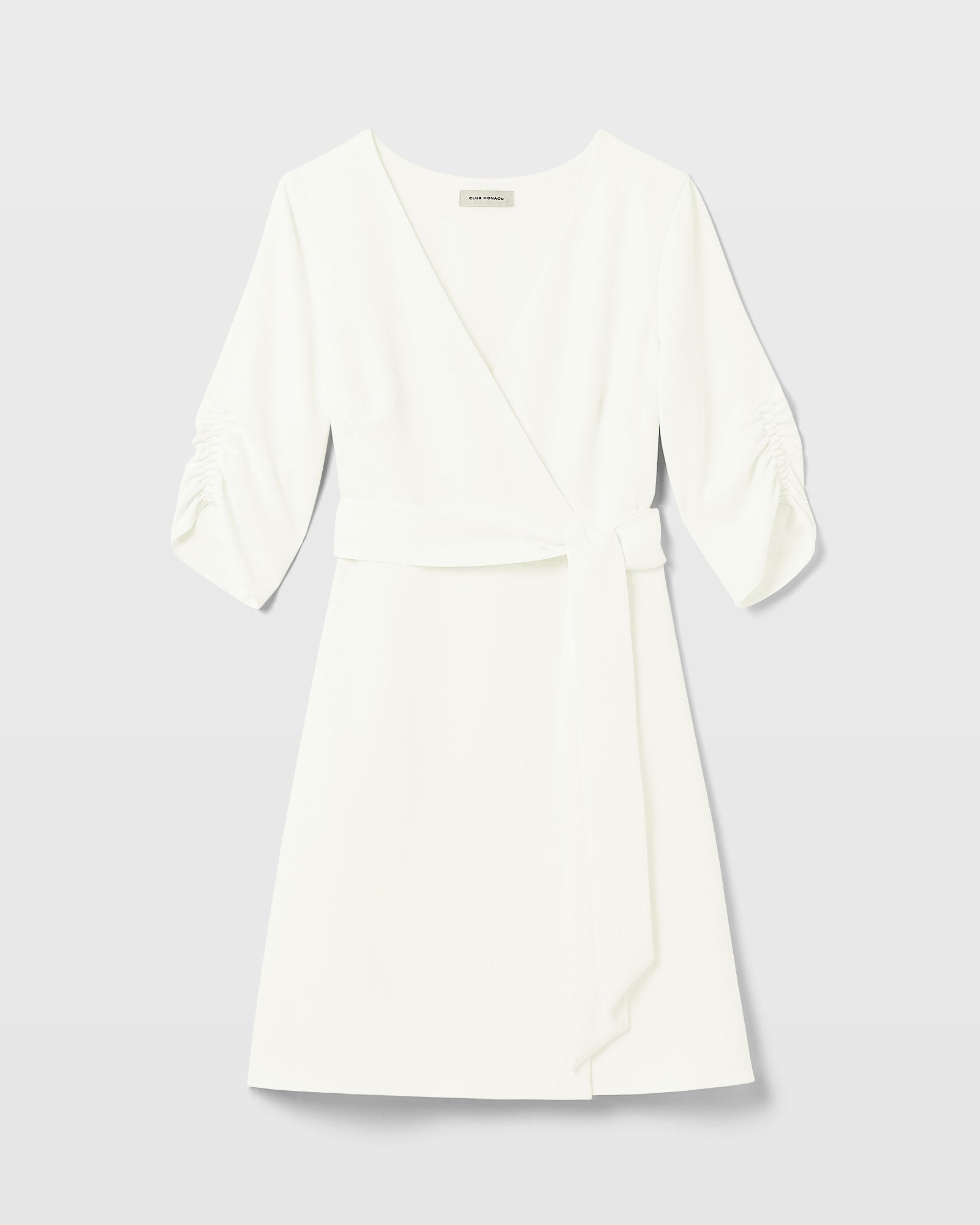 CLUB MONACO - Ruched Sleeve Wrap Dress - Off White