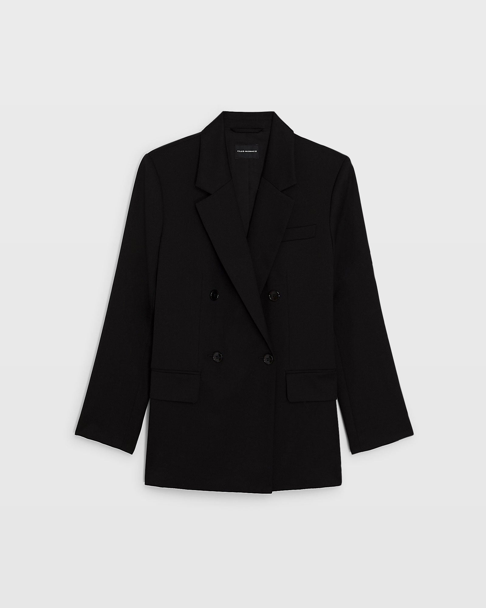 CLUB MONACO - Lightweight Wool Relaxed Double Breasted Blazer - Black