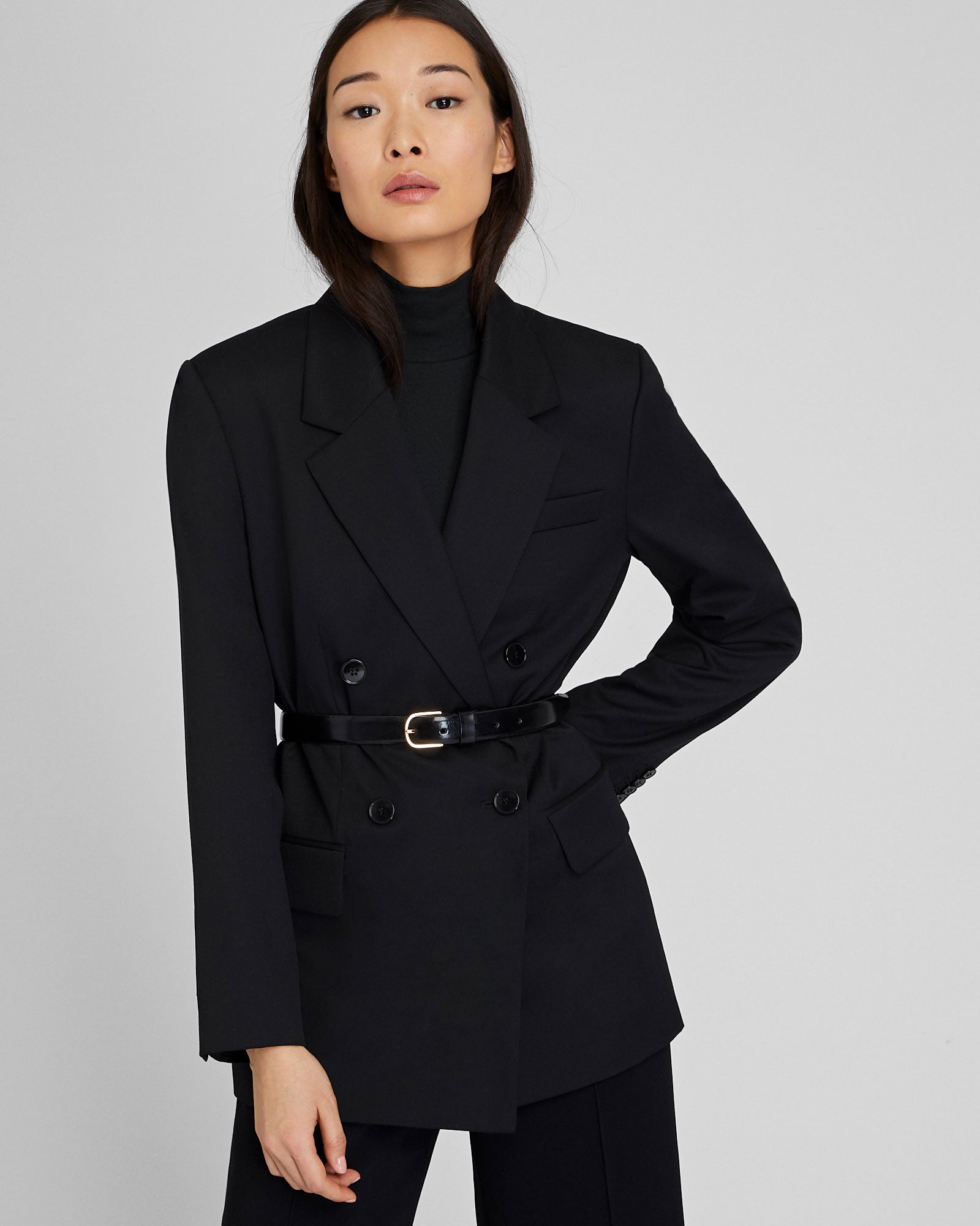 CLUB MONACO - Lightweight Wool Relaxed Double Breasted Blazer - Black