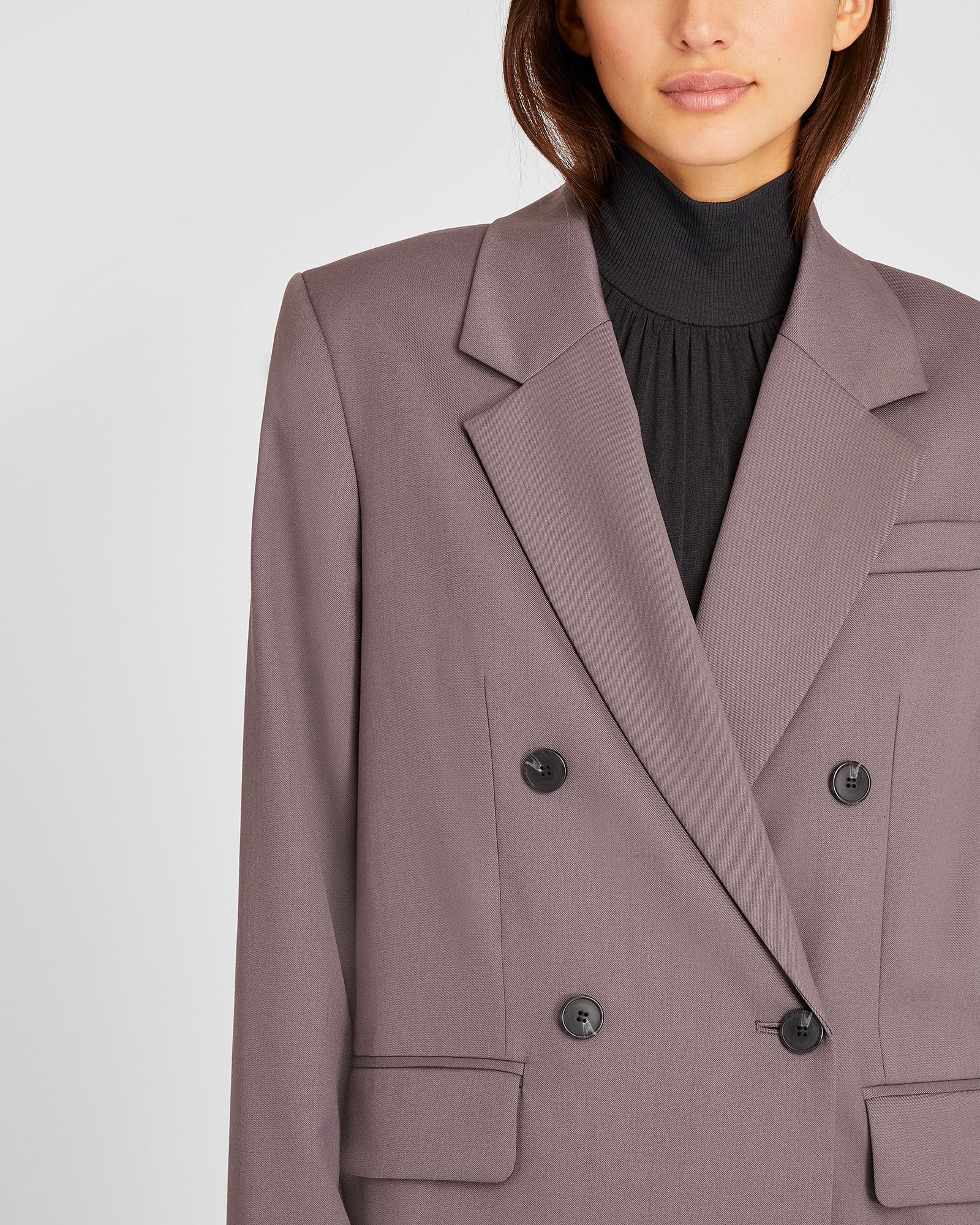 CLUB MONACO - Lightweight Wool Relaxed Double Breasted Blazer - Dark Purple