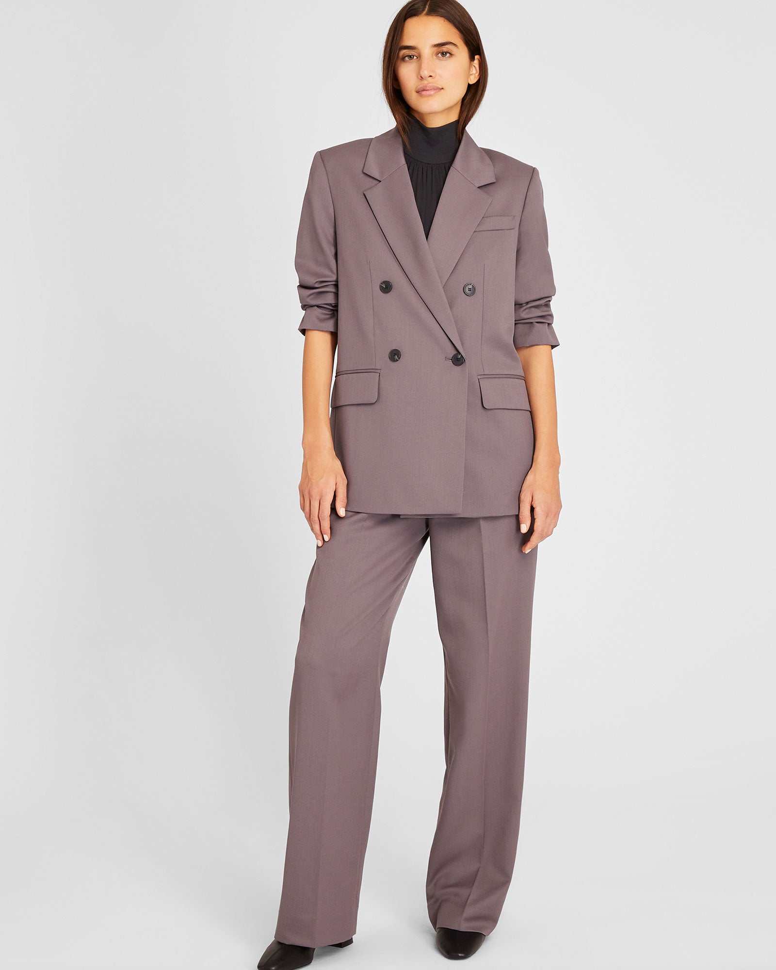 CLUB MONACO - Lightweight Wool Relaxed Double Breasted Blazer - Dark Purple