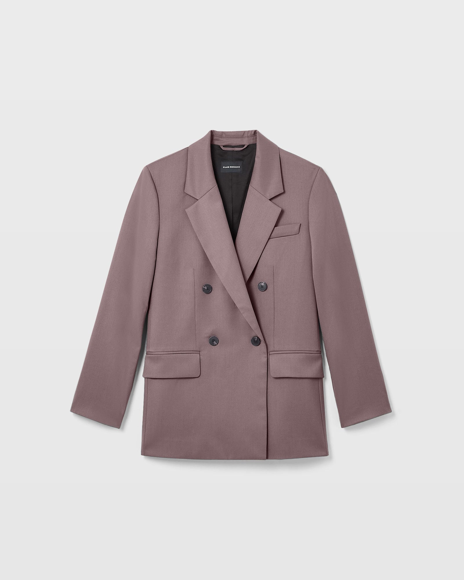 CLUB MONACO - Lightweight Wool Relaxed Double Breasted Blazer - Dark Purple