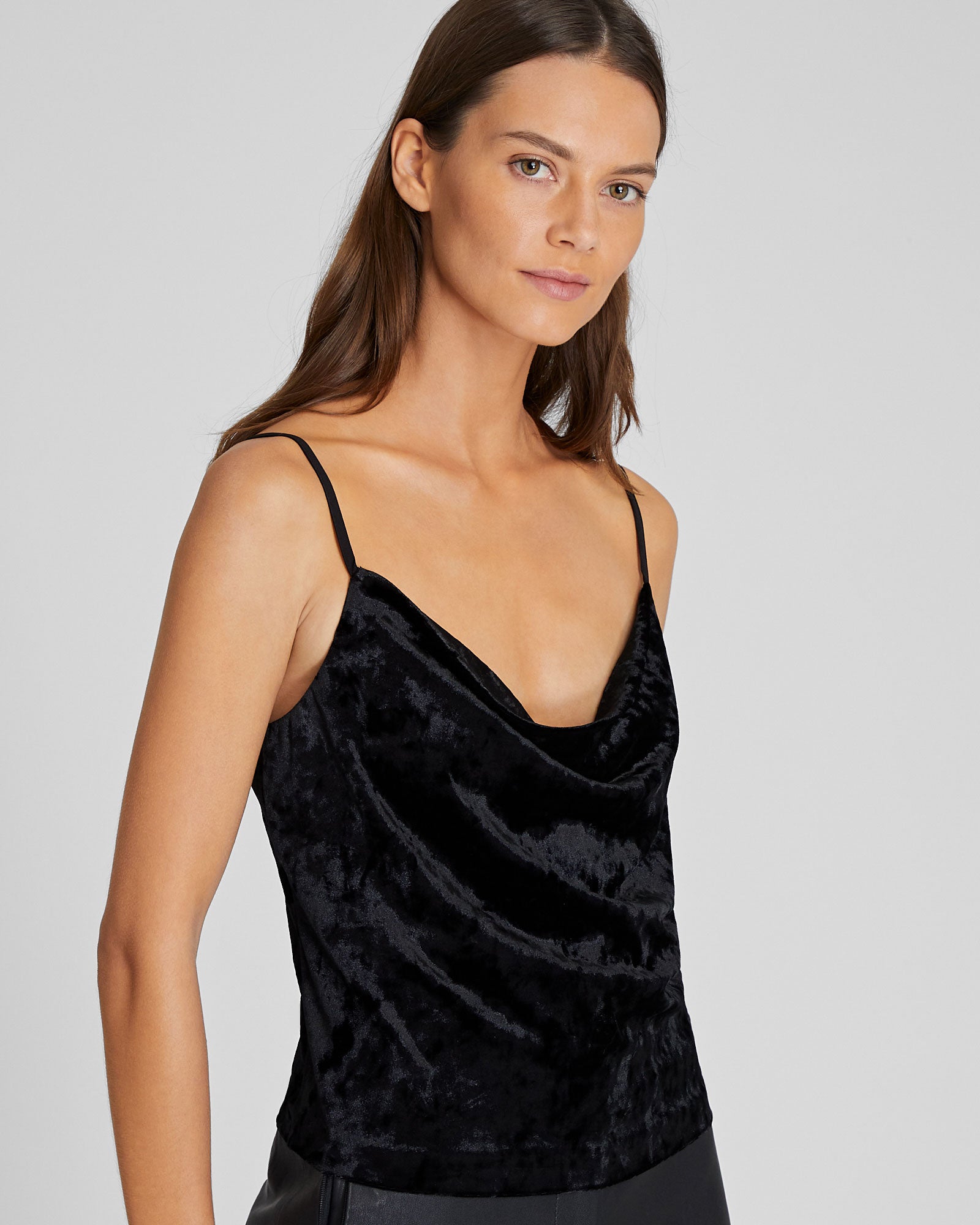 CLUB MONACO - Crushed Velvet Cowl Neck Cami - Black