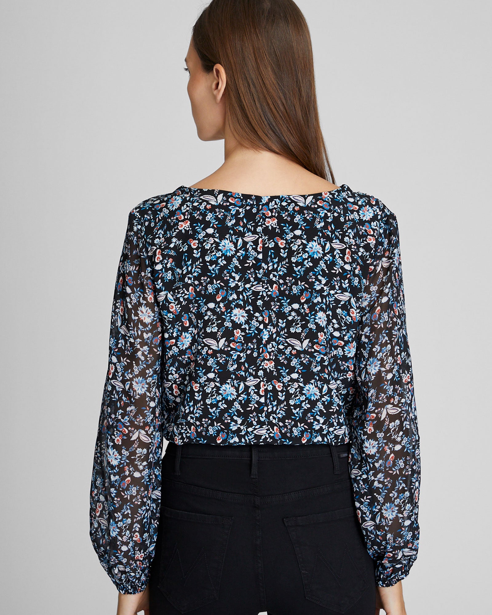 CLUB MONACO - Printed Silk Button Detail Blouse - Blue Mix
