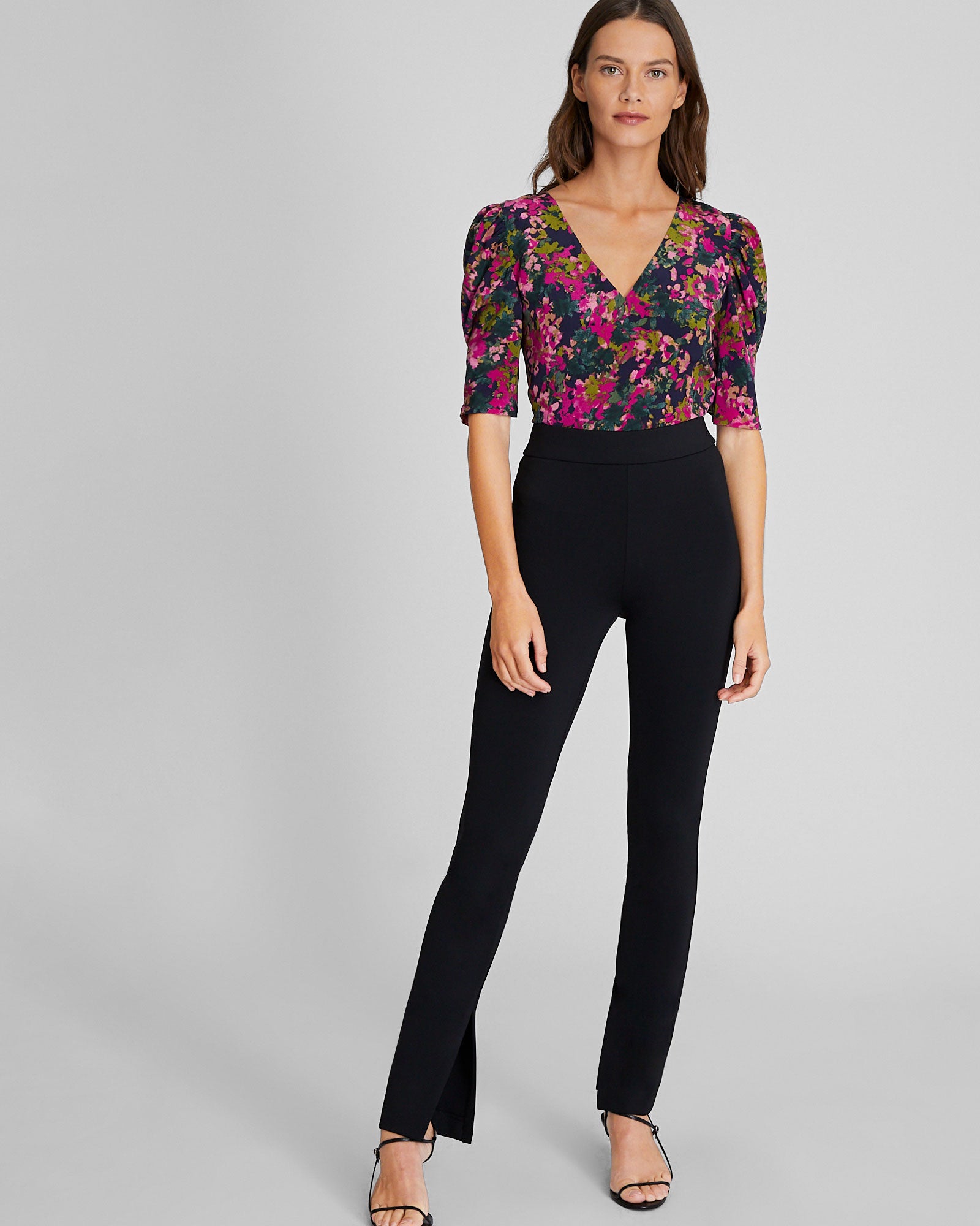 CLUB MONACO - Silk Ruched Sleeve Top - Pink Mix