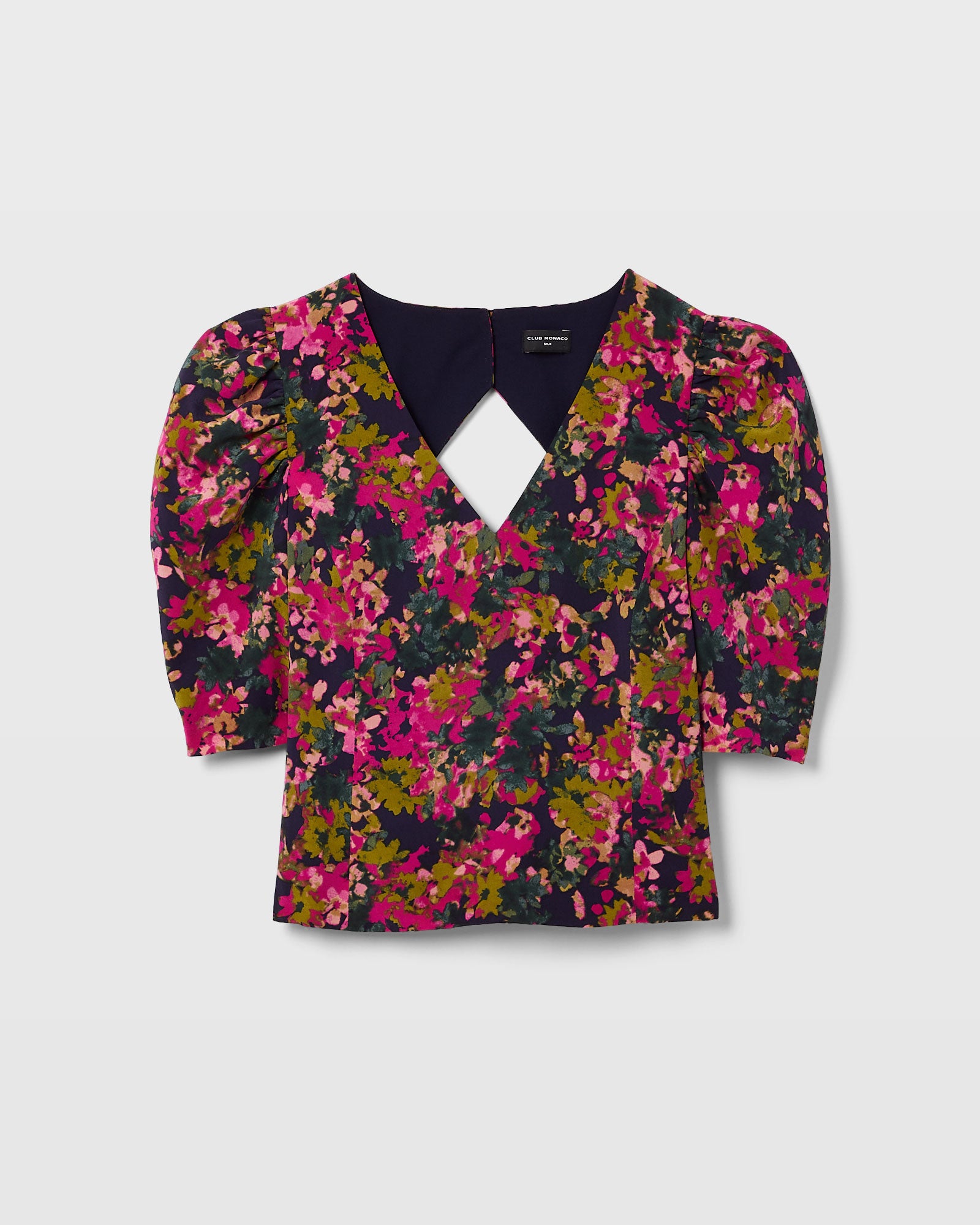 CLUB MONACO - Silk Ruched Sleeve Top - Pink Mix